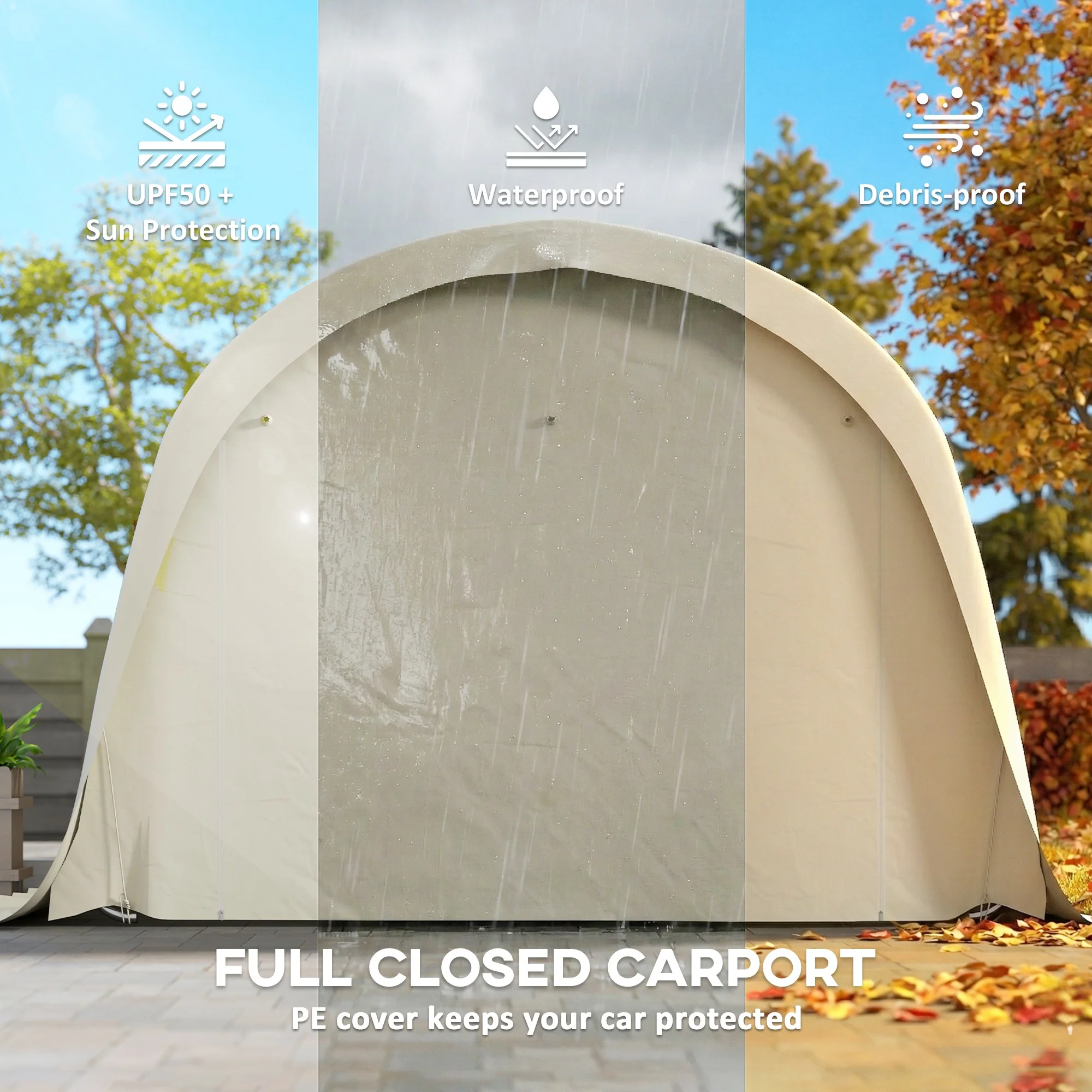 12' x 23.6' Heavy Duty Carport, Portable Garage Car Canopy Tent with UPF50+ Sun Protection, Galvanized Frame, Large Roll-Up Door for Cars, Trucks, Boats, Motorcycle, Bike, Beige - Image 6
