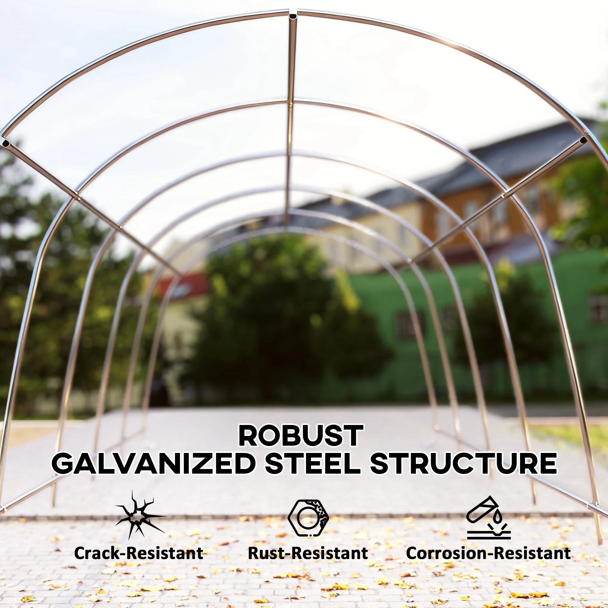 12' x 23.6' Heavy Duty Carport, Portable Garage Car Canopy Tent with UPF50+ Sun Protection, Galvanized Frame, Large Roll-Up Door for Cars, Trucks, Boats, Motorcycle, Bike, Beige - Image 7