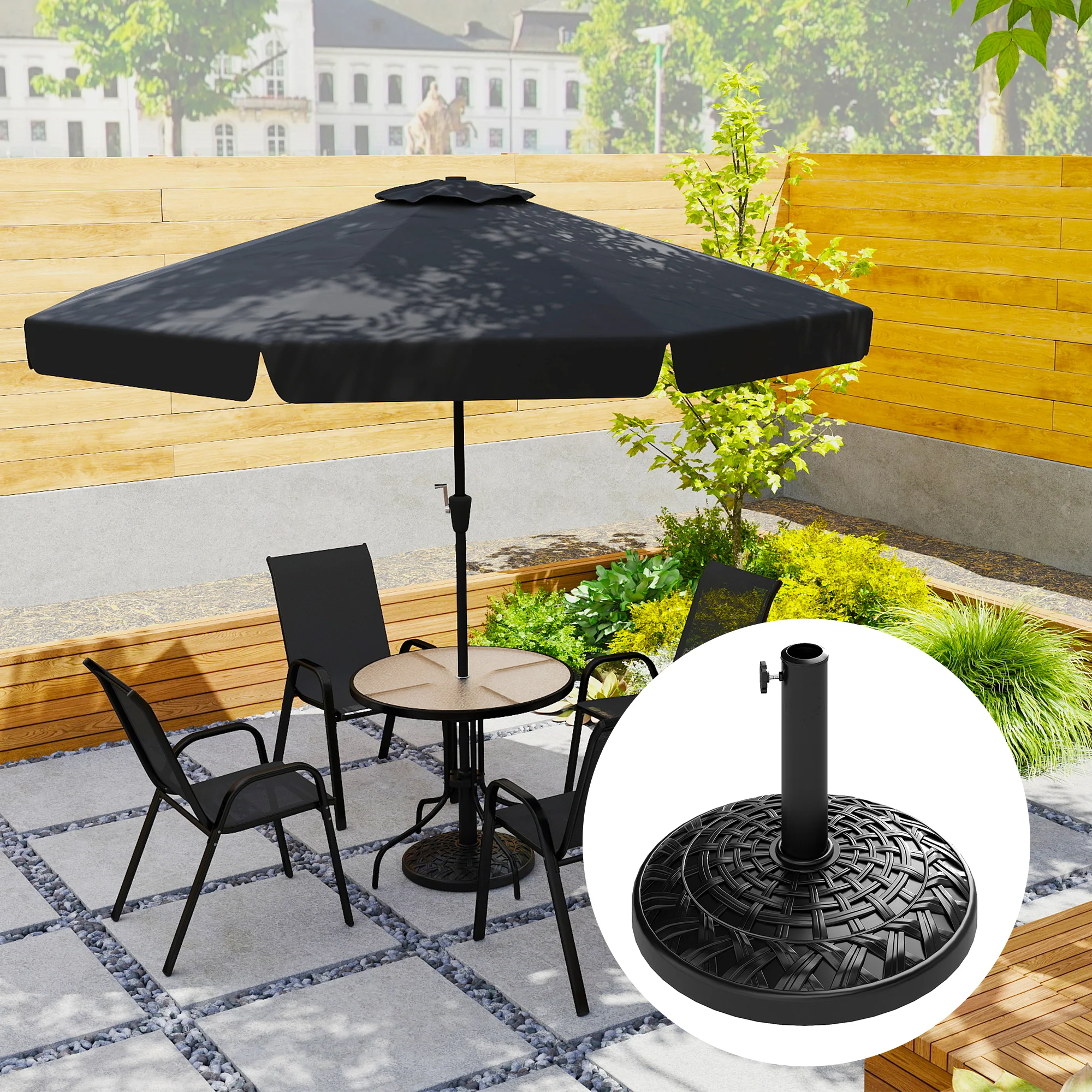 12kg Round Resin Garden Umbrella Base for 38mm or 48mm Outdoor Umbrella Poles, Black - Image 4