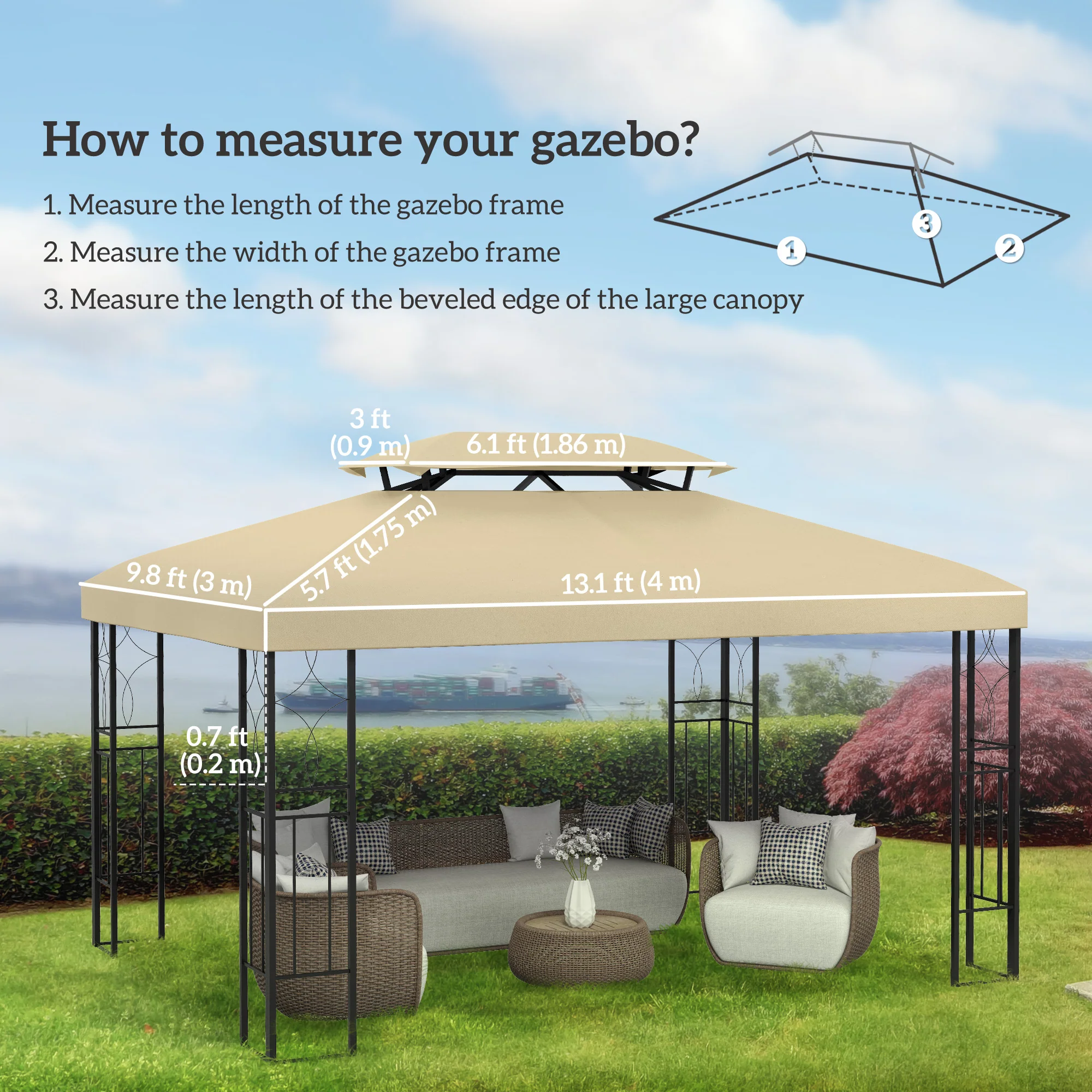 13.1' x 9.8' 2-Tier Gazebo Replacement Canopy (Top Only), Beige - Image 5