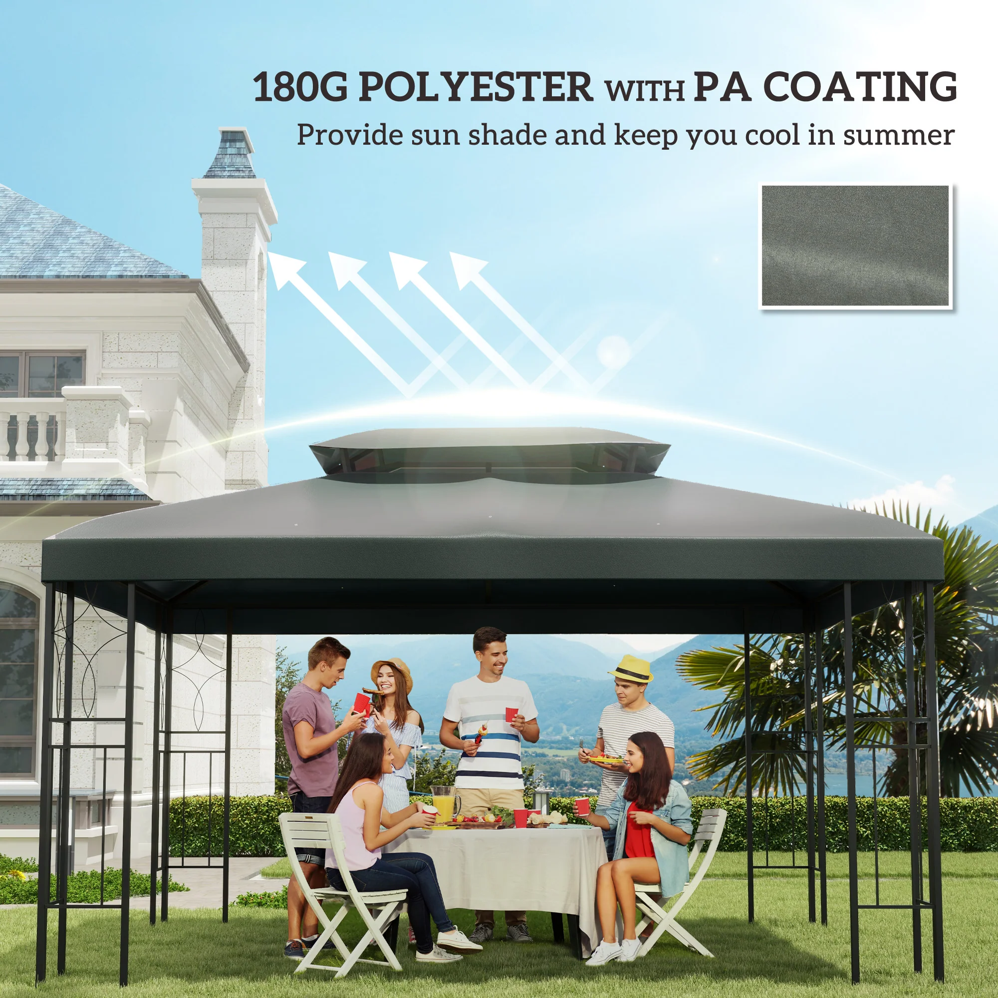 13.1' x 9.8' 2-Tier Gazebo Replacement Canopy (Top Only), Deep Grey - Image 8
