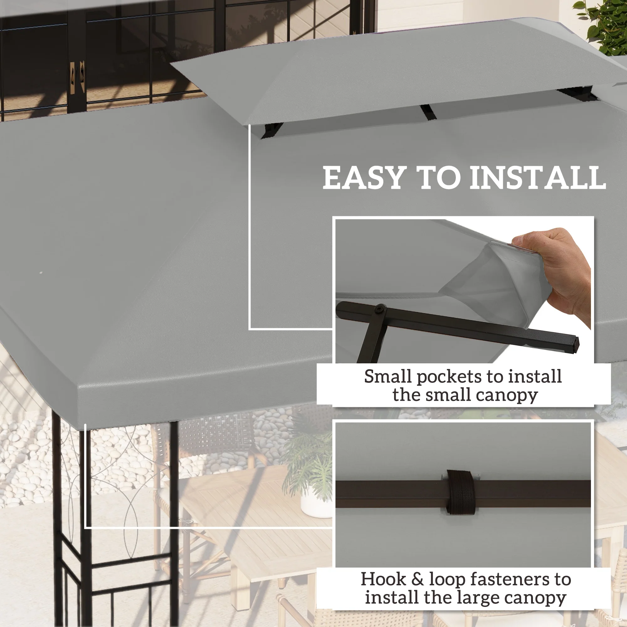 13.1' x 9.8' 2-Tier Gazebo Replacement Canopy (Top Only), Light Grey - Image 7