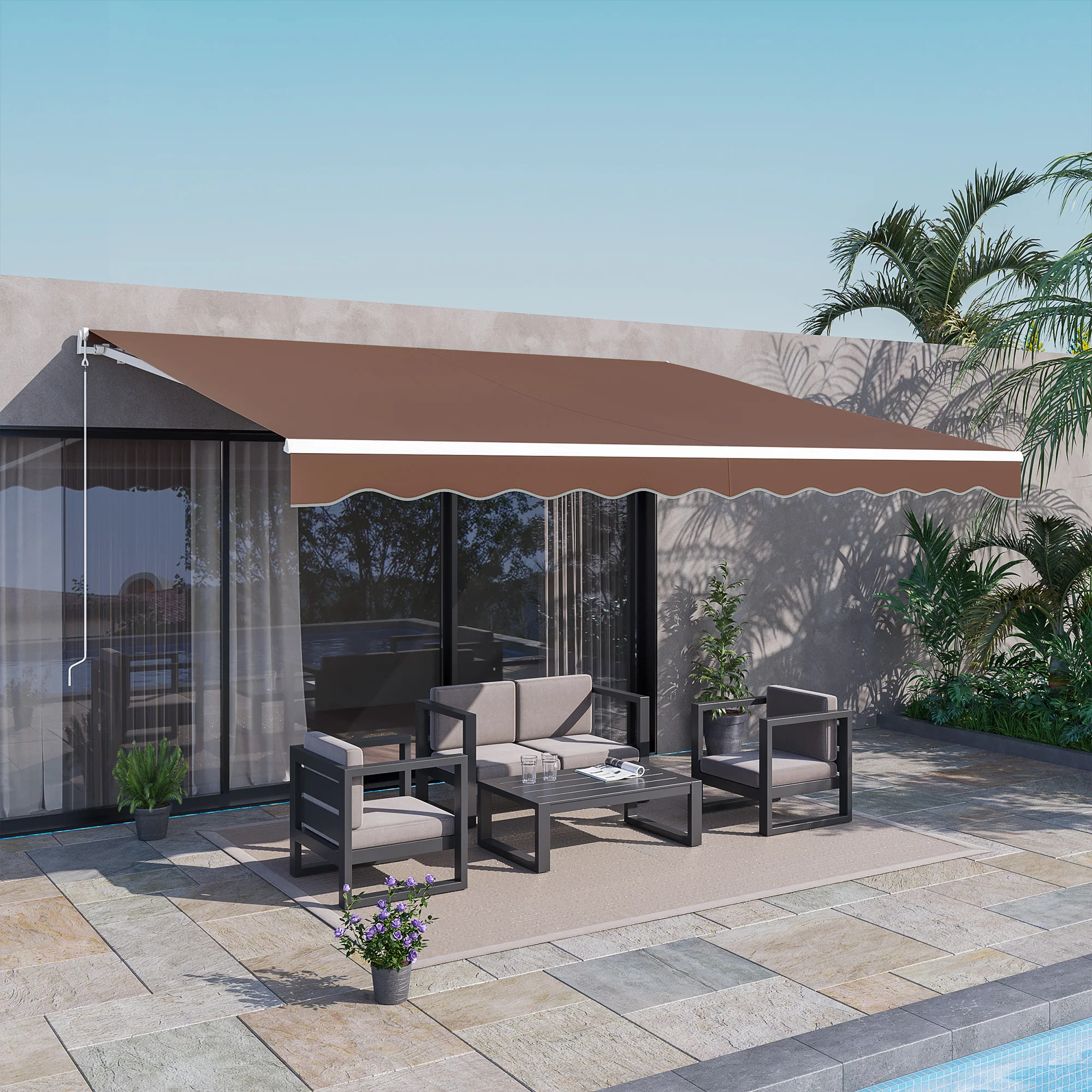 13' x 10' Electric Retractable Awning with Remote Control & Manual Crank Handle, Coffee - Image 4
