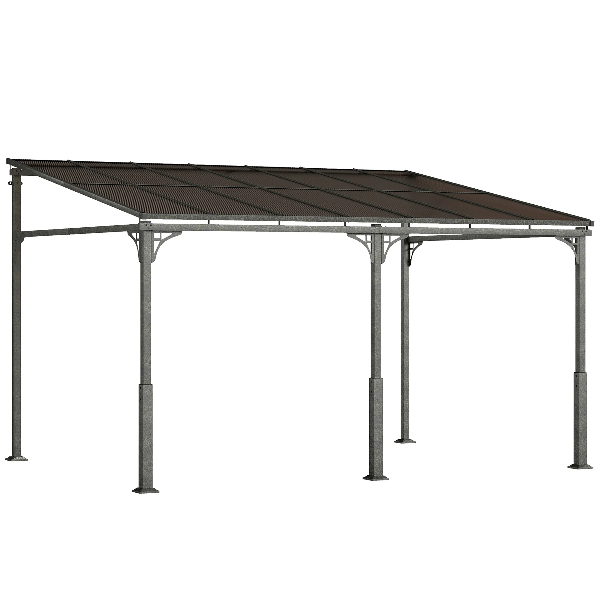 13' x 10' Lean to Gazebo, Hardtop Wall Mounted Outdoor Pergola with Polycarbonate Roof and Metal-Aluminium Frame - Image 12