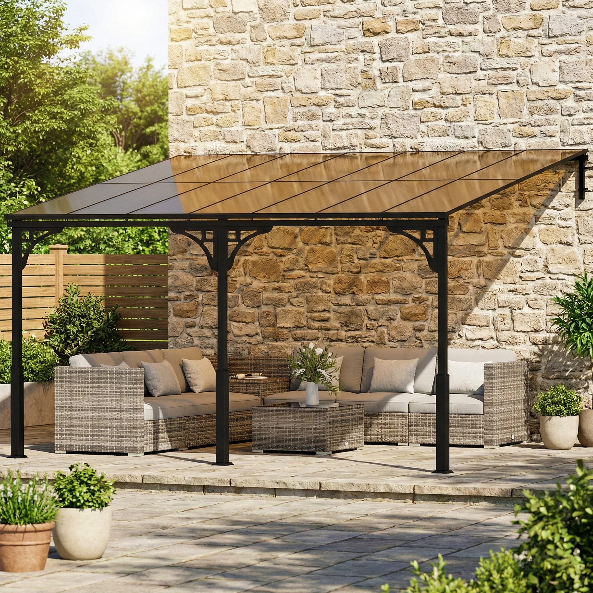 13' x 10' Lean to Gazebo, Hardtop Wall Mounted Outdoor Pergola with Polycarbonate Roof and Metal-Aluminium Frame - Image 11