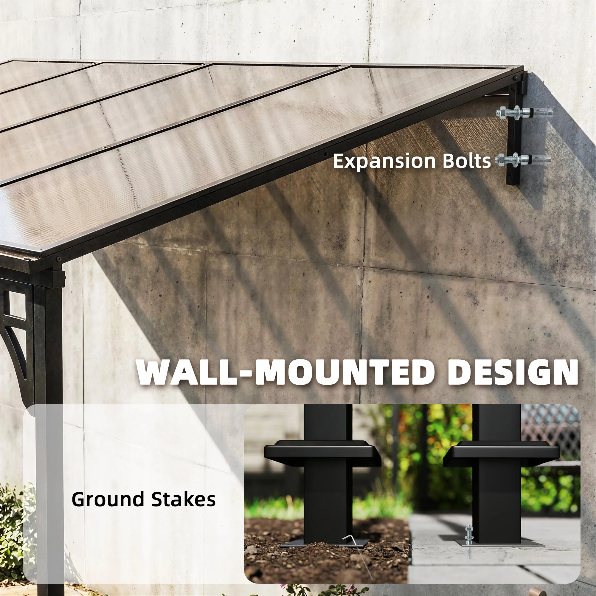 13' x 10' Lean to Gazebo, Hardtop Wall Mounted Outdoor Pergola with Polycarbonate Roof and Metal-Aluminium Frame - Image 6