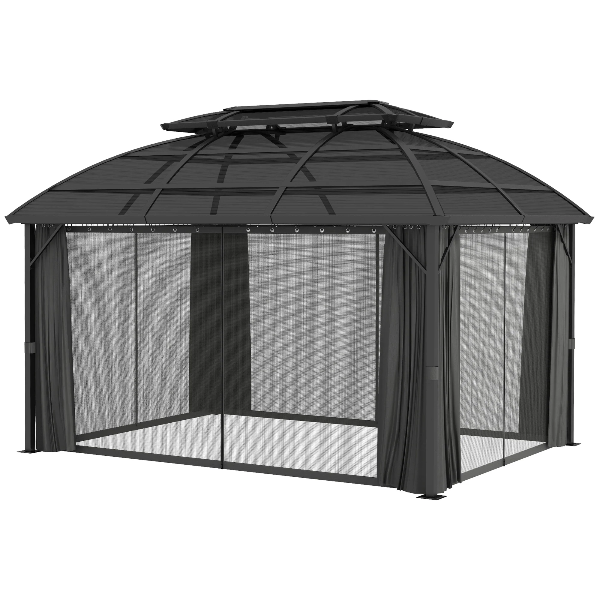 13' x  10' Double Roof Gazebo with Curtains & Nettings, Black - Image 2