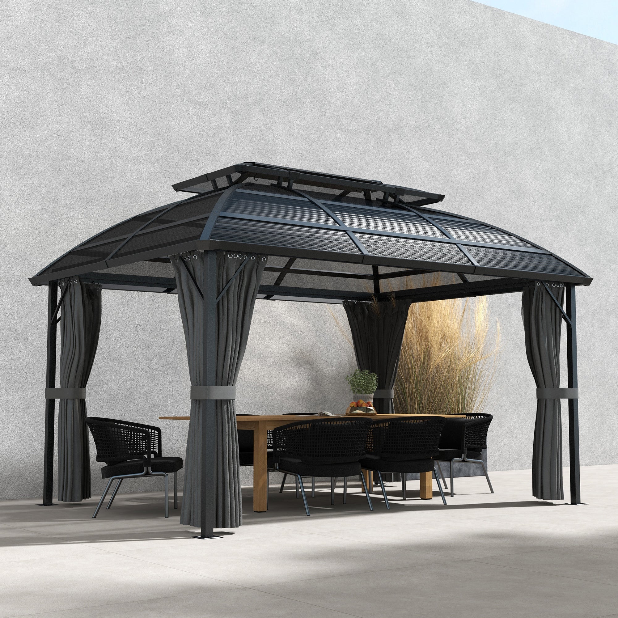13' x  10' Double Roof Gazebo with Curtains & Nettings, Black - Image 4