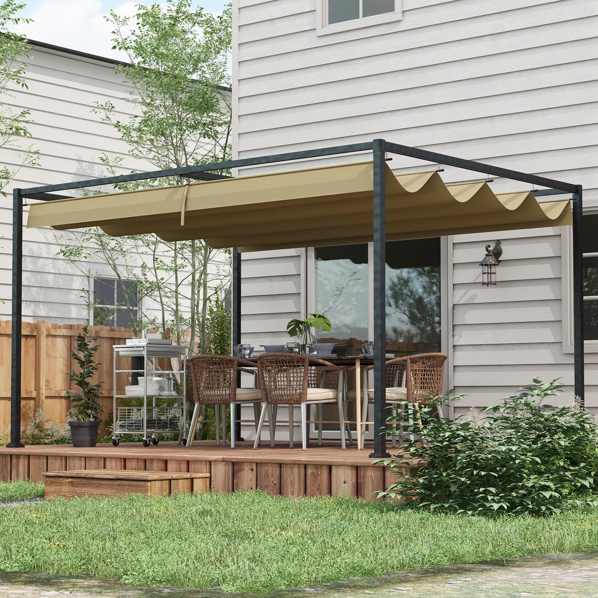 13' x 10' Retractable Pergola Canopy, Outdoor Sun Shade, Khaki - Image 3