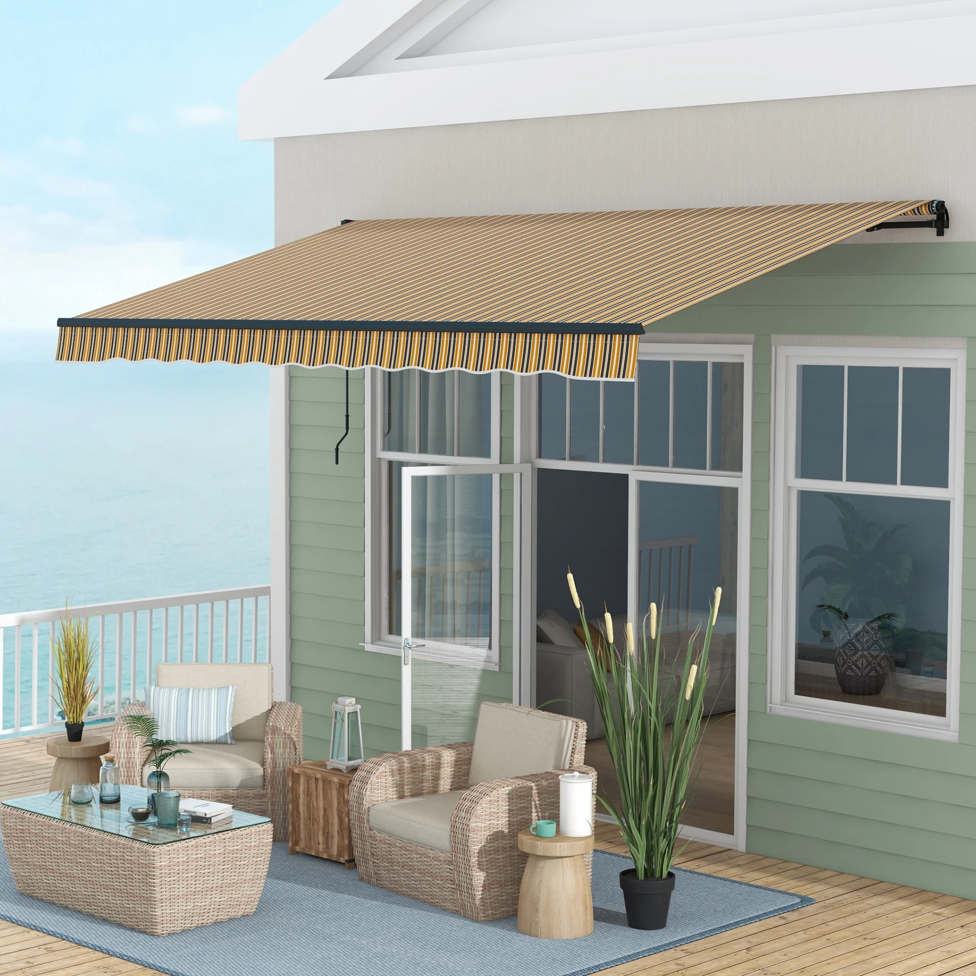 13' x 10' Retractable Awning with Manual Crank, 280gsm UV Resistant Fabric and Aluminum Frame, Amber/Dark Grey - Image 4
