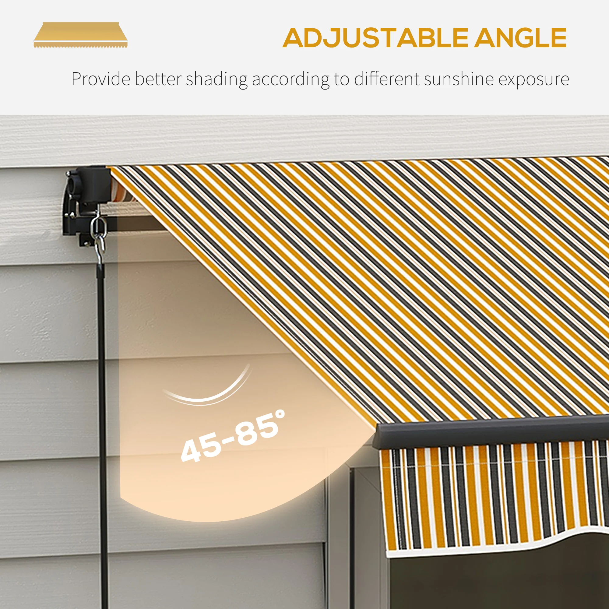 13' x 10' Retractable Awning with Manual Crank, 280gsm UV Resistant Fabric and Aluminum Frame, Amber/Dark Grey - Image 7