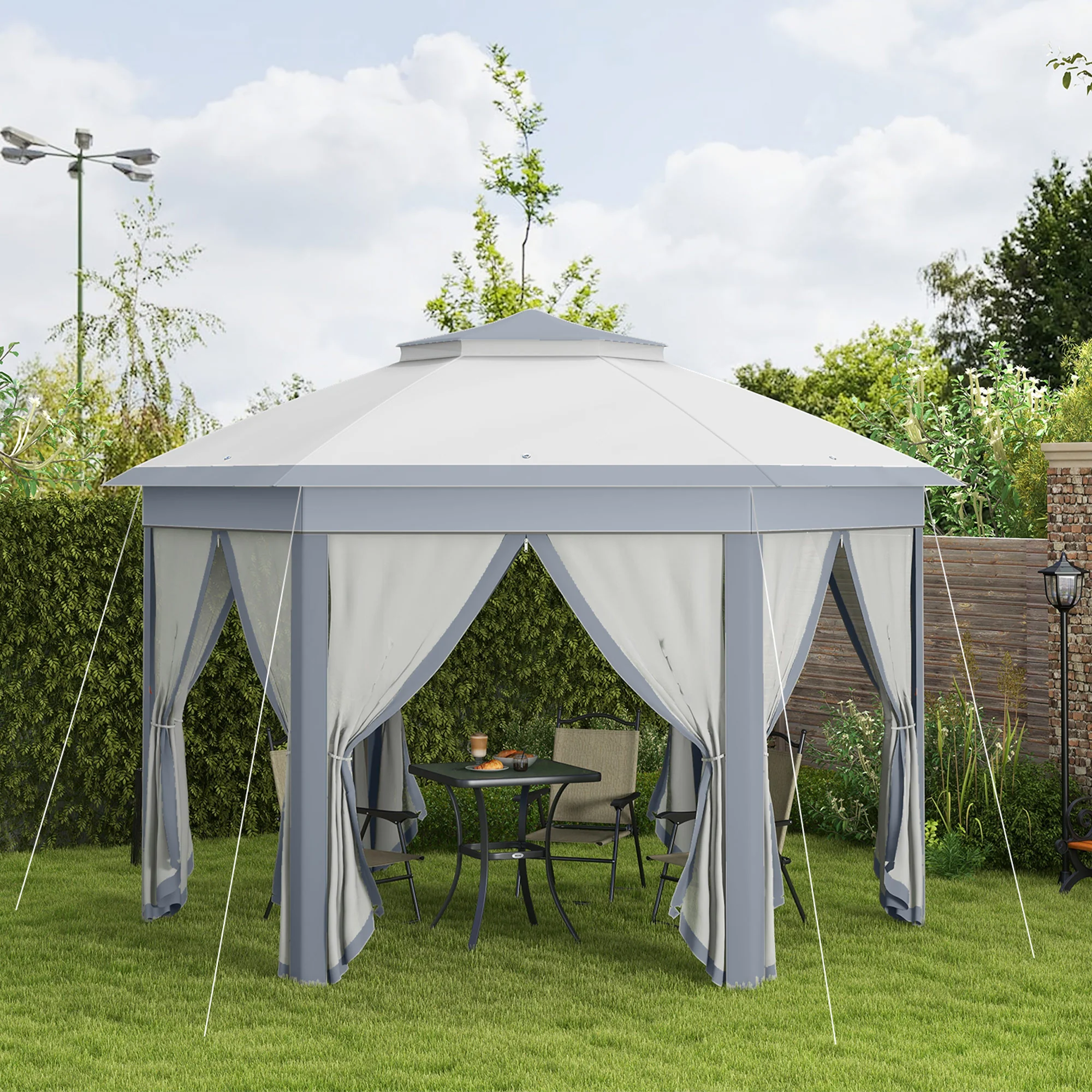 Portable Mesh Screened Pop-Up Patio Gazebo Tent, 2-Tier Canopy, Gray - Image 4