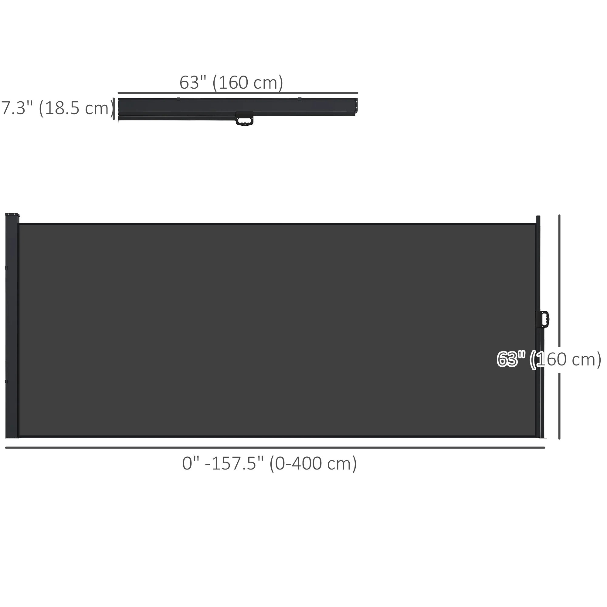 13' x 5' Retractable Side Awning, Full Cassette Privacy Screen, Black - Image 5