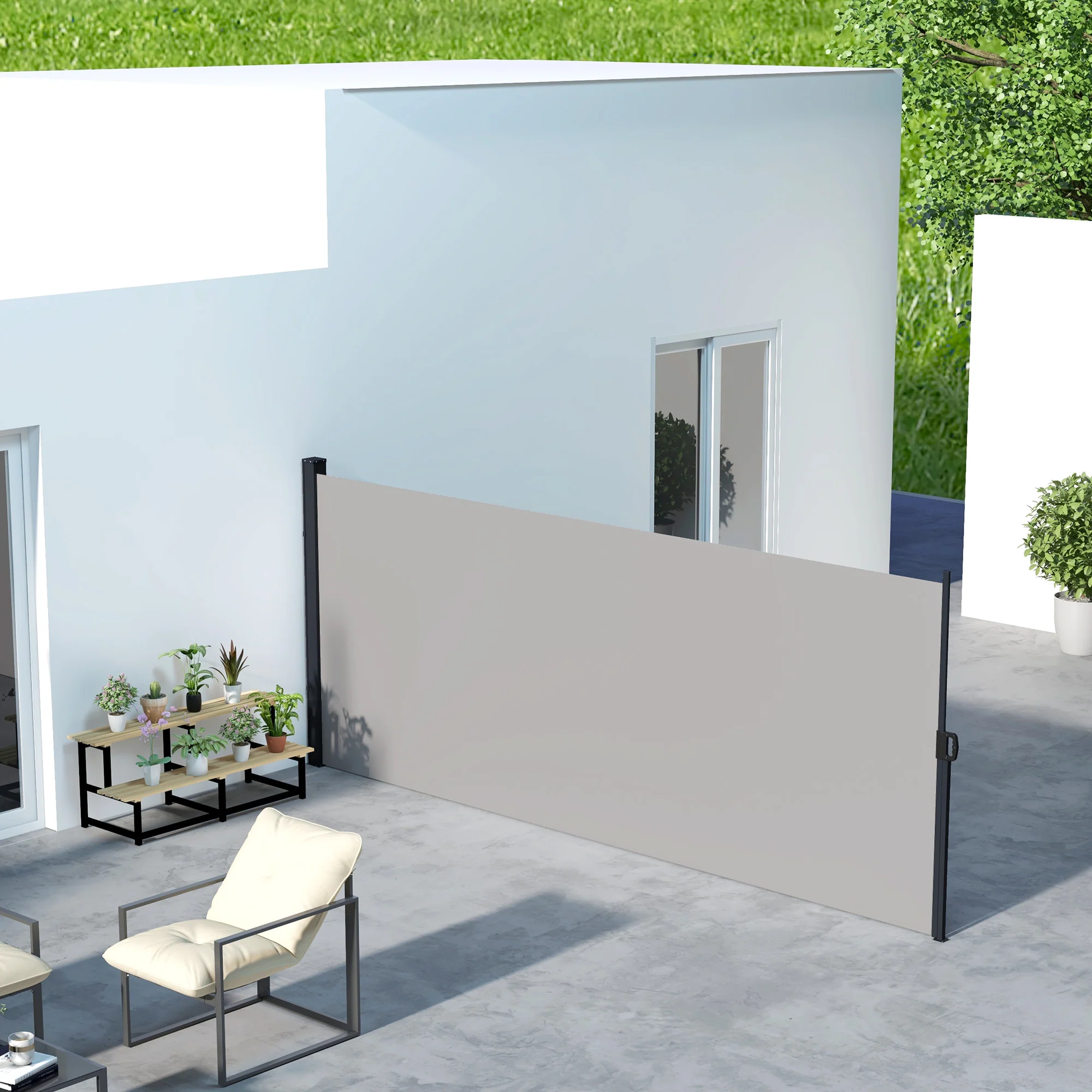 13' x 6' Retractable Side Awning, Full Cassette Privacy Screen, Light Grey - Image 3