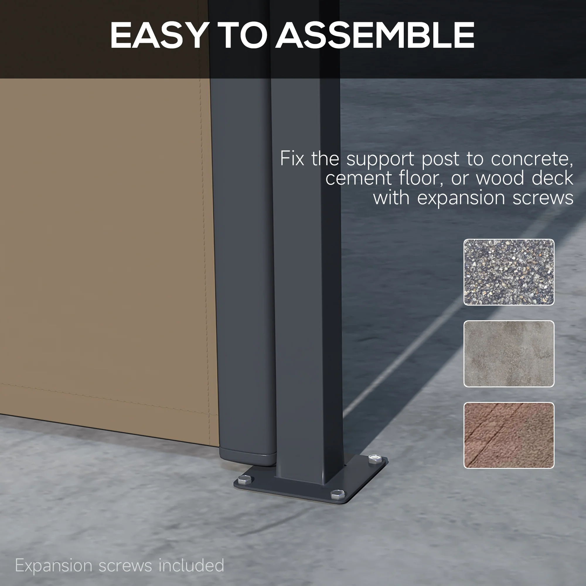 13' x 6' Retractable Side Awning, Full Cassette Privacy Screen, Khaki - Image 8