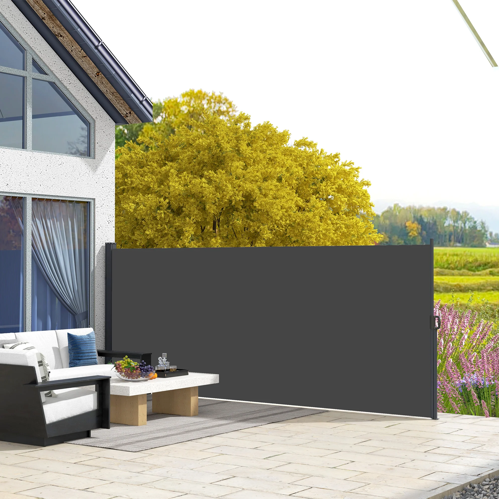 13' x 6' Retractable Side Awning, Full Cassette Privacy Screen, Black - Image 4