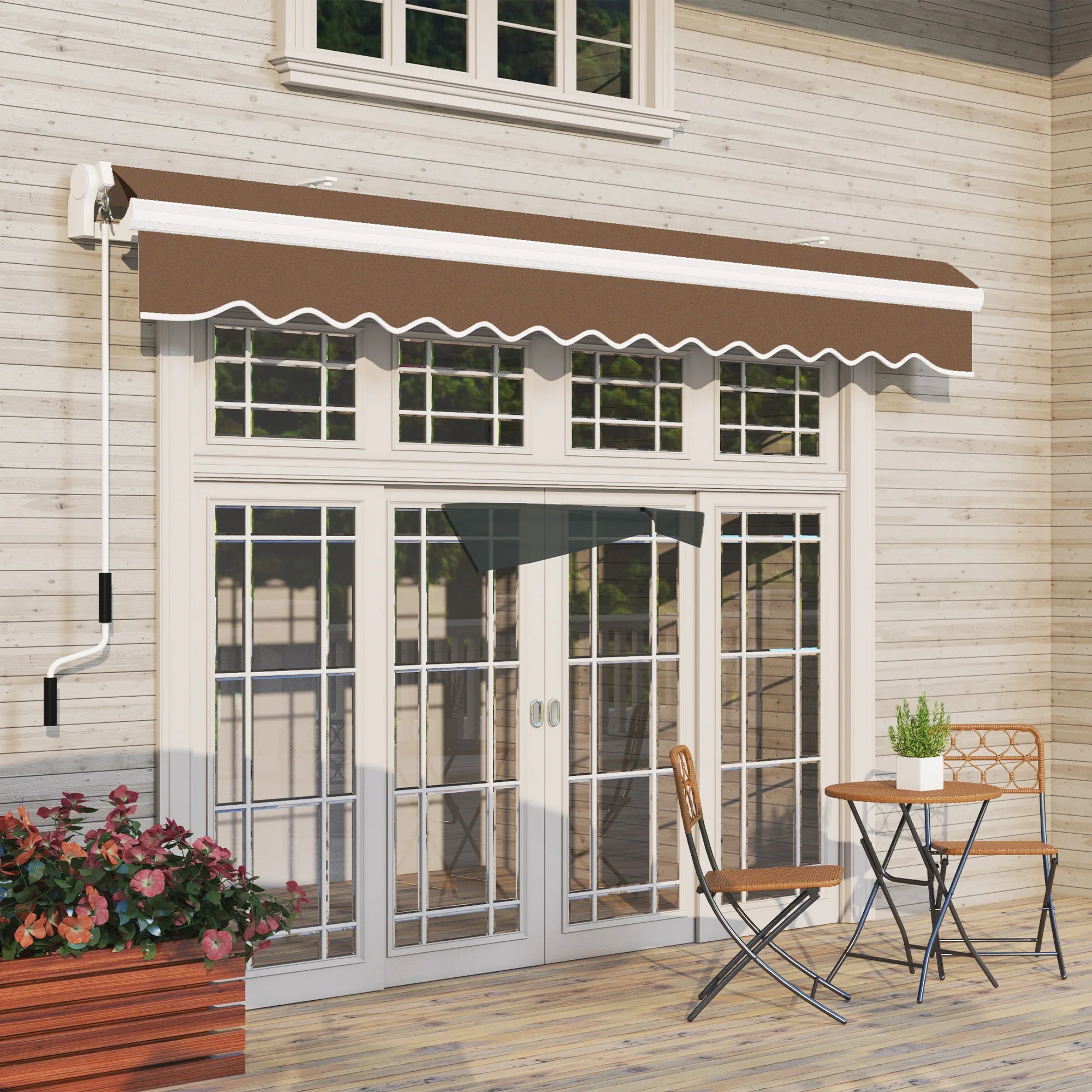 13' x 8' Retractable Patio Awning with Manual Crank, UV & Water-Resistant Fabric and Aluminum Frame, Coffee - Image 10