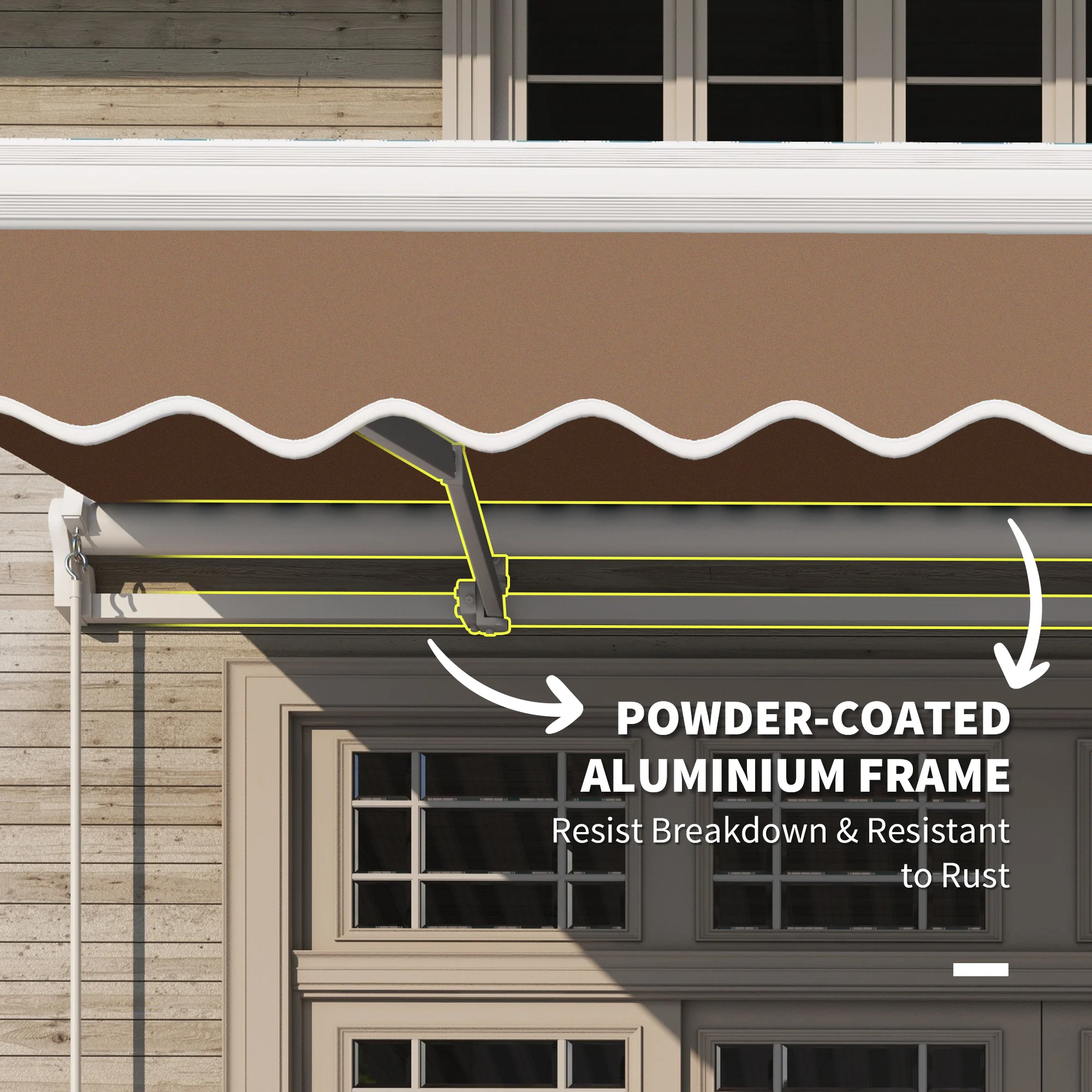 13' x 8' Retractable Patio Awning with Manual Crank, UV & Water-Resistant Fabric and Aluminum Frame, Coffee - Image 8