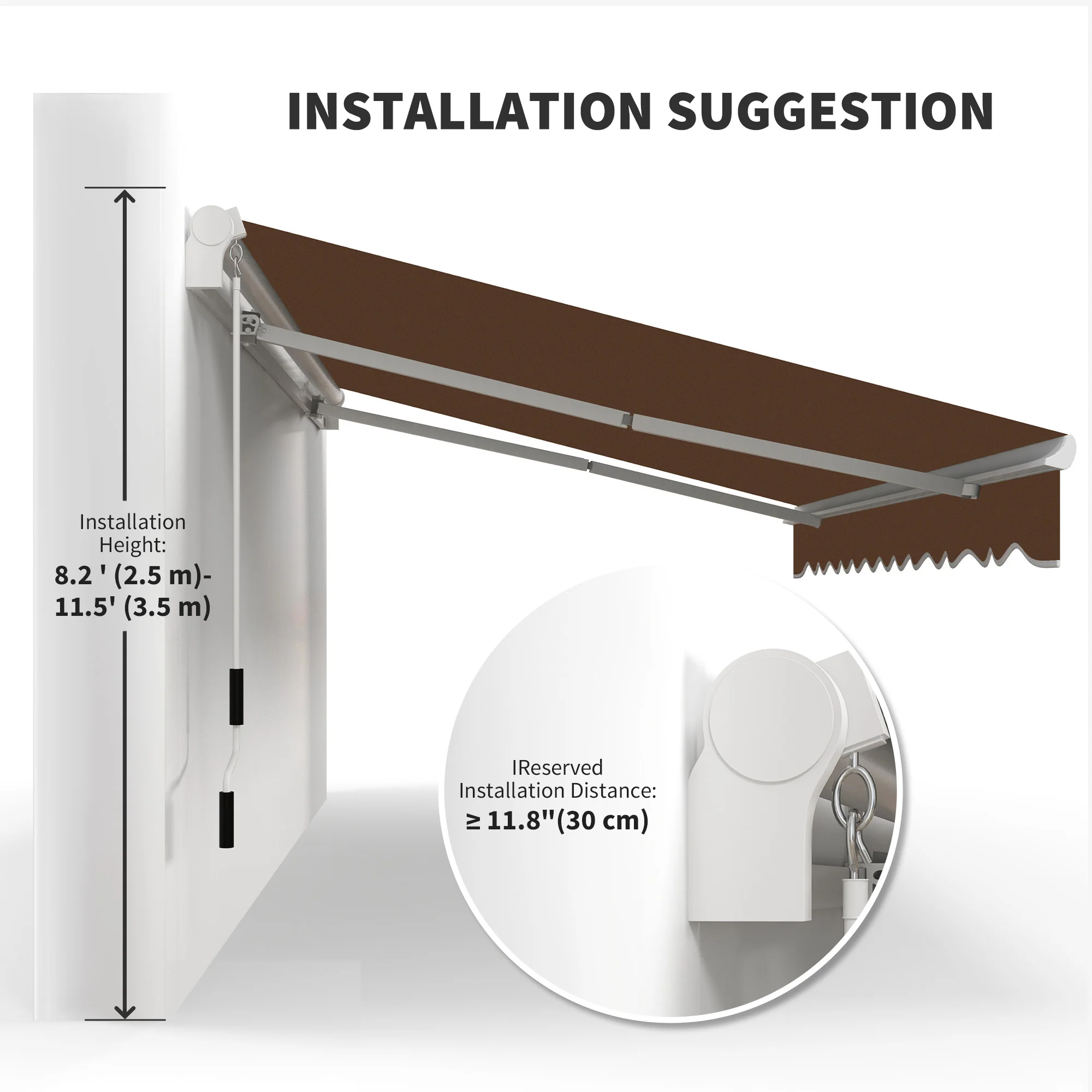 13' x 8' Retractable Patio Awning with Manual Crank, UV & Water-Resistant Fabric and Aluminum Frame, Coffee - Image 9