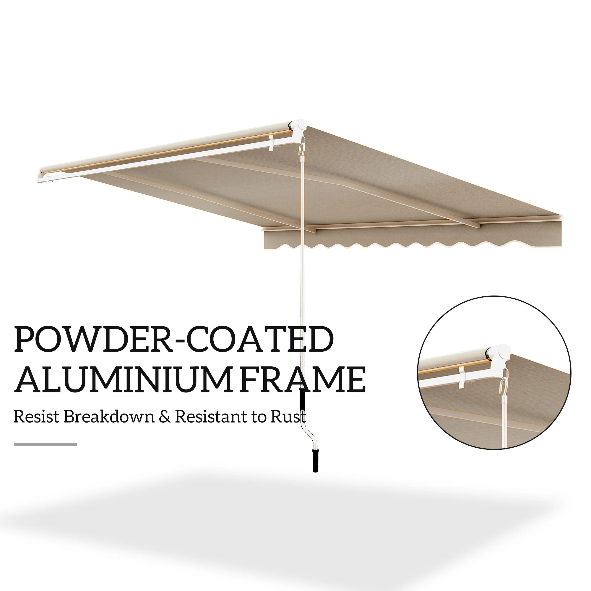 13' x 8' Retractable Patio Awning with Manual Crank, UV & Water-Resistant Fabric and Aluminum Frame, Khaki - Image 8