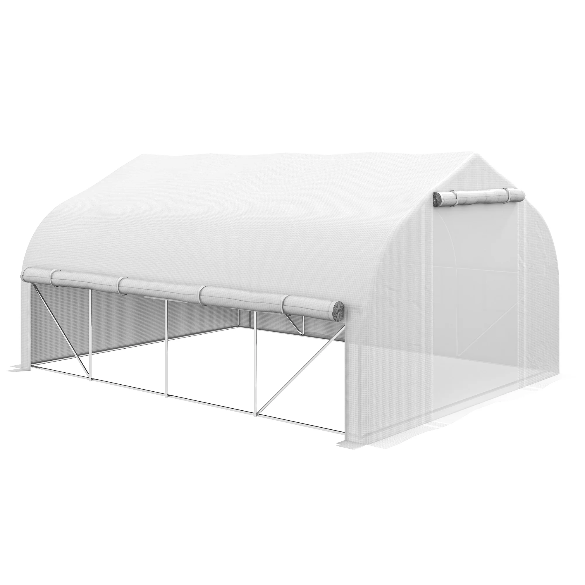 13' x 9.8' Polytunnel Greenhouse with Zipped Sidewalls & Mesh Door, White - Image 12