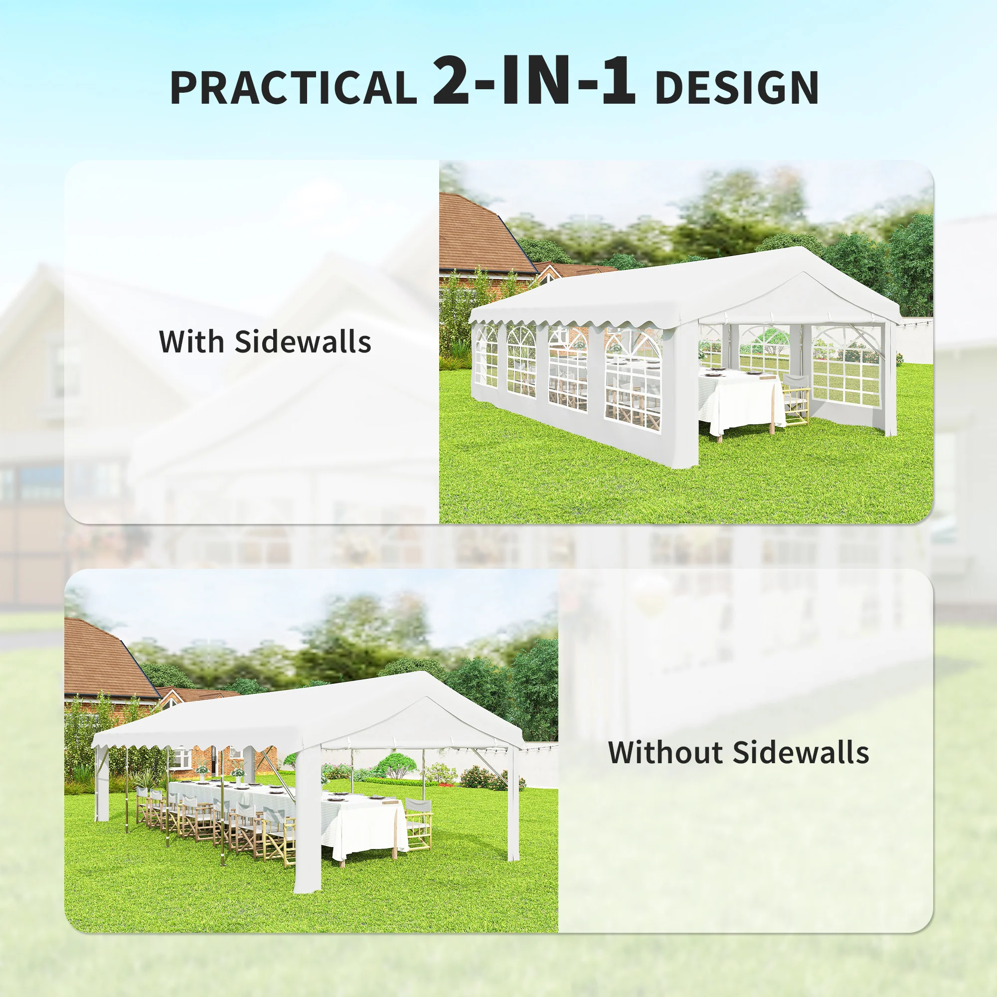 13'x26' Heavy Duty Large Party Tent & Carport with Removable Sidewalls, Windows, Portable Garage Canopy Tent, White - Image 6