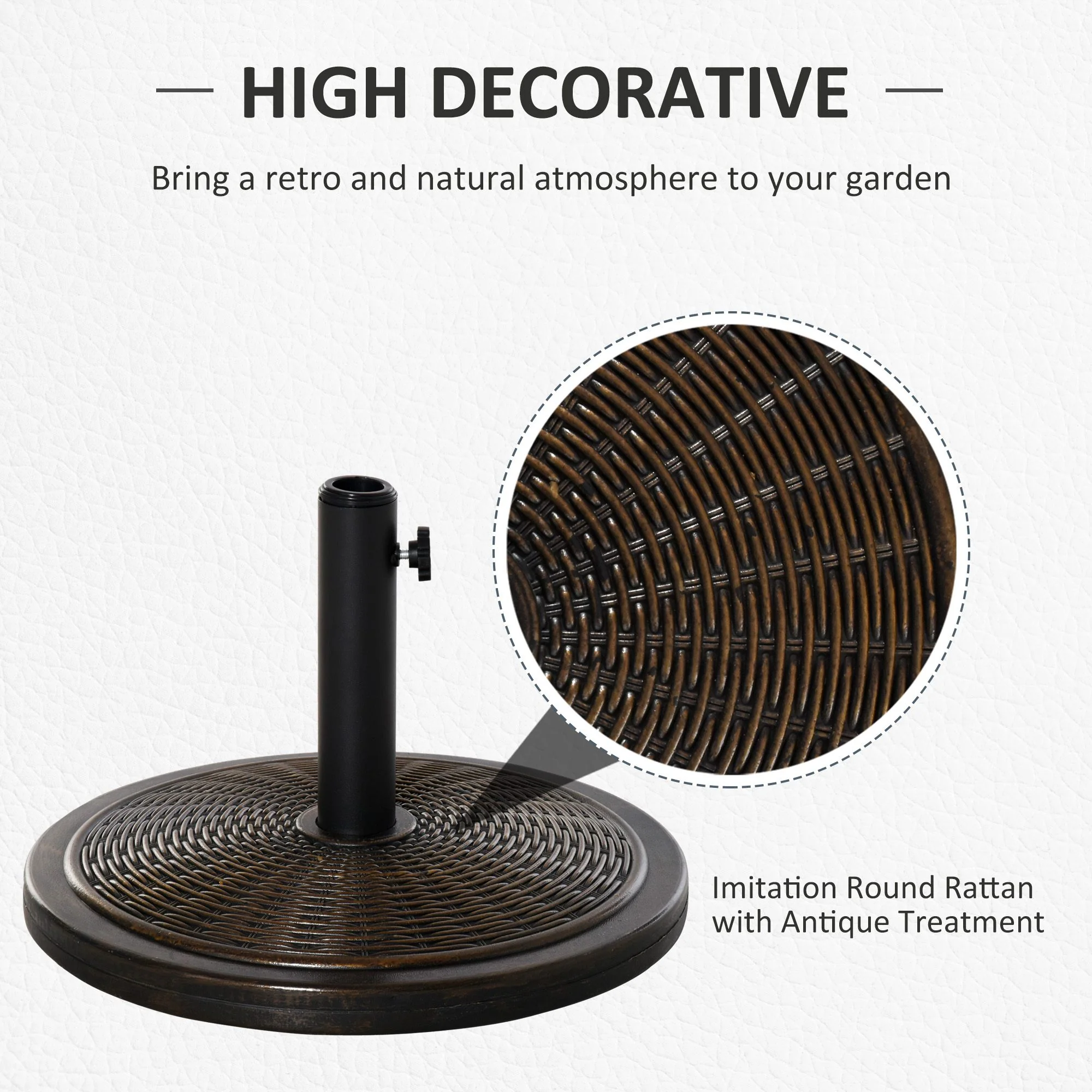 13kg Garden Parasol Base, Outdoor Market Umbrella Stand, Fits 35/38/48mm Poles, Black - Image 6