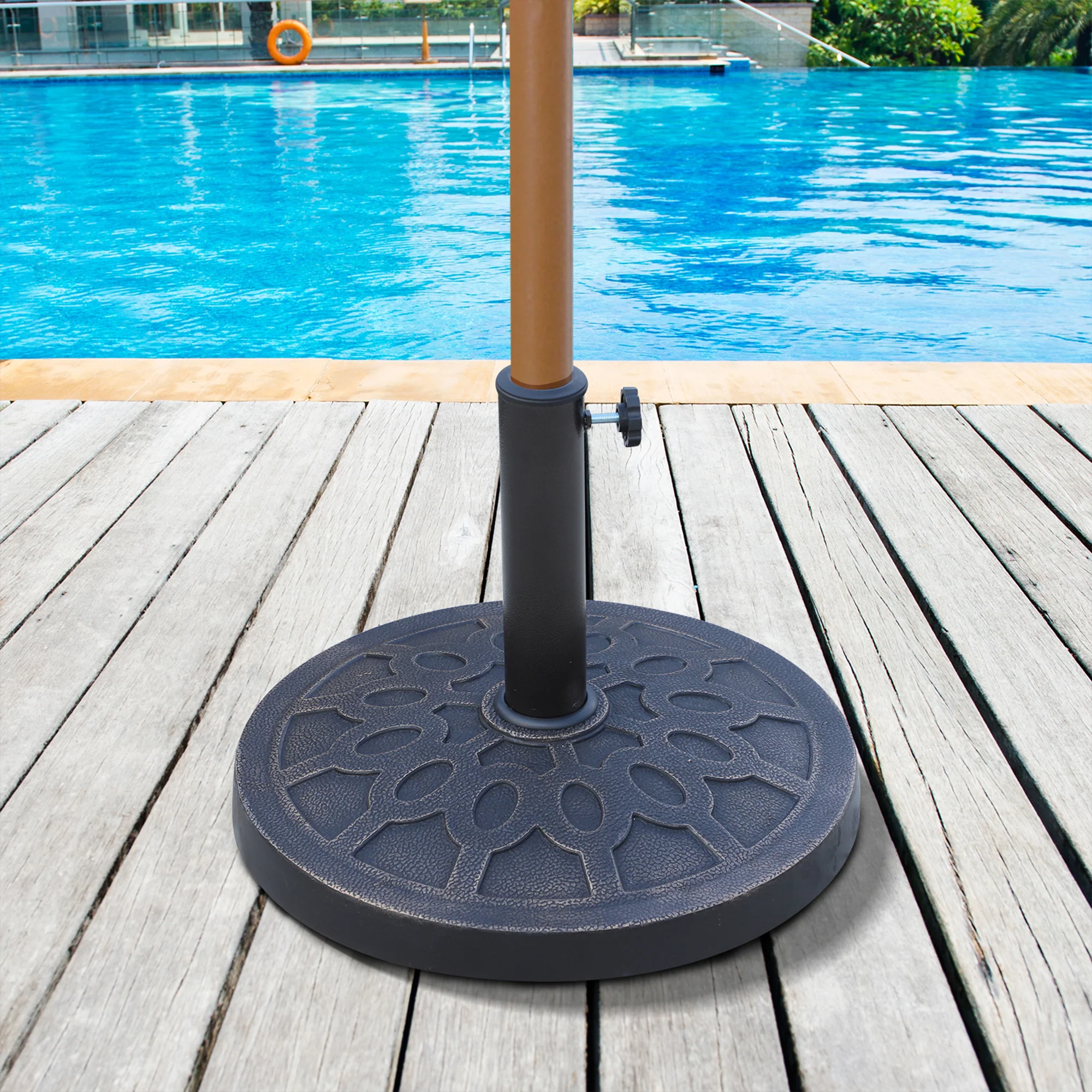 13kg Round Resin Garden Parasol Base for 38mm or 48mm Umbrella Poles, Bronze Tone - Image 4