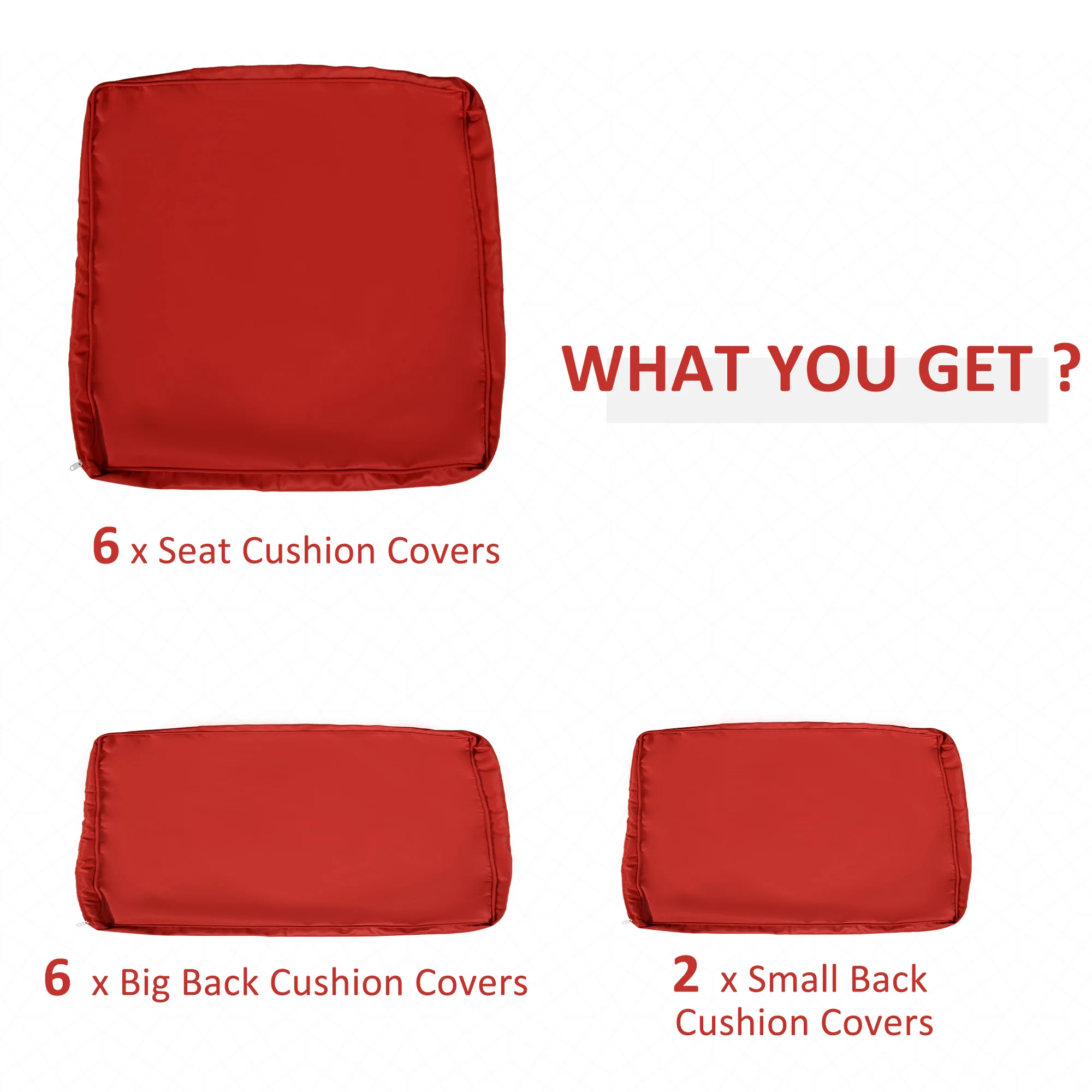 14pc Patio Rattan Sofa Set Cushion Cover Replacement Set, No Cushion Included, Red - Image 6