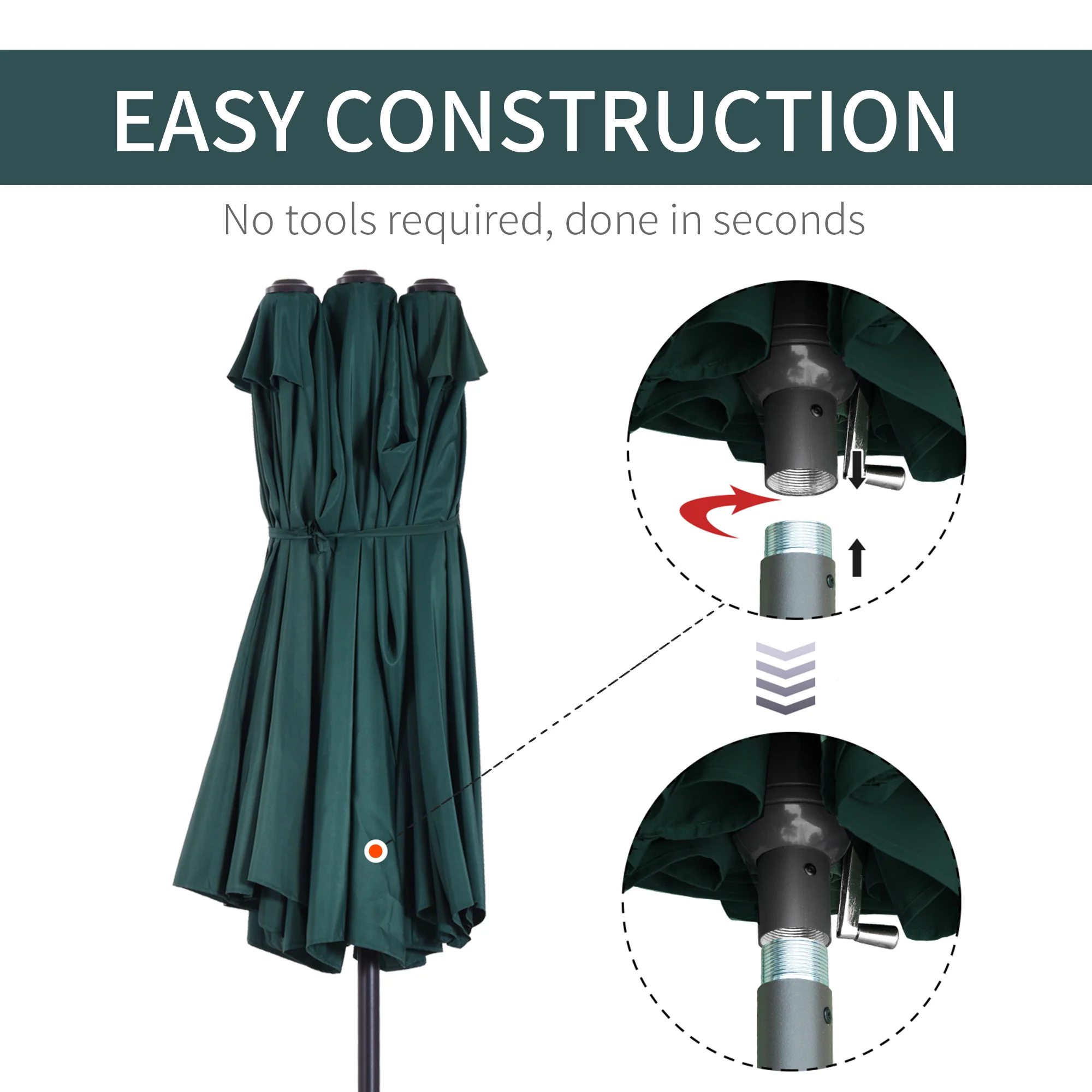 15' Twin Canopy Patio Umbrella with Crank, Air Vents, Dark Green - Image 8