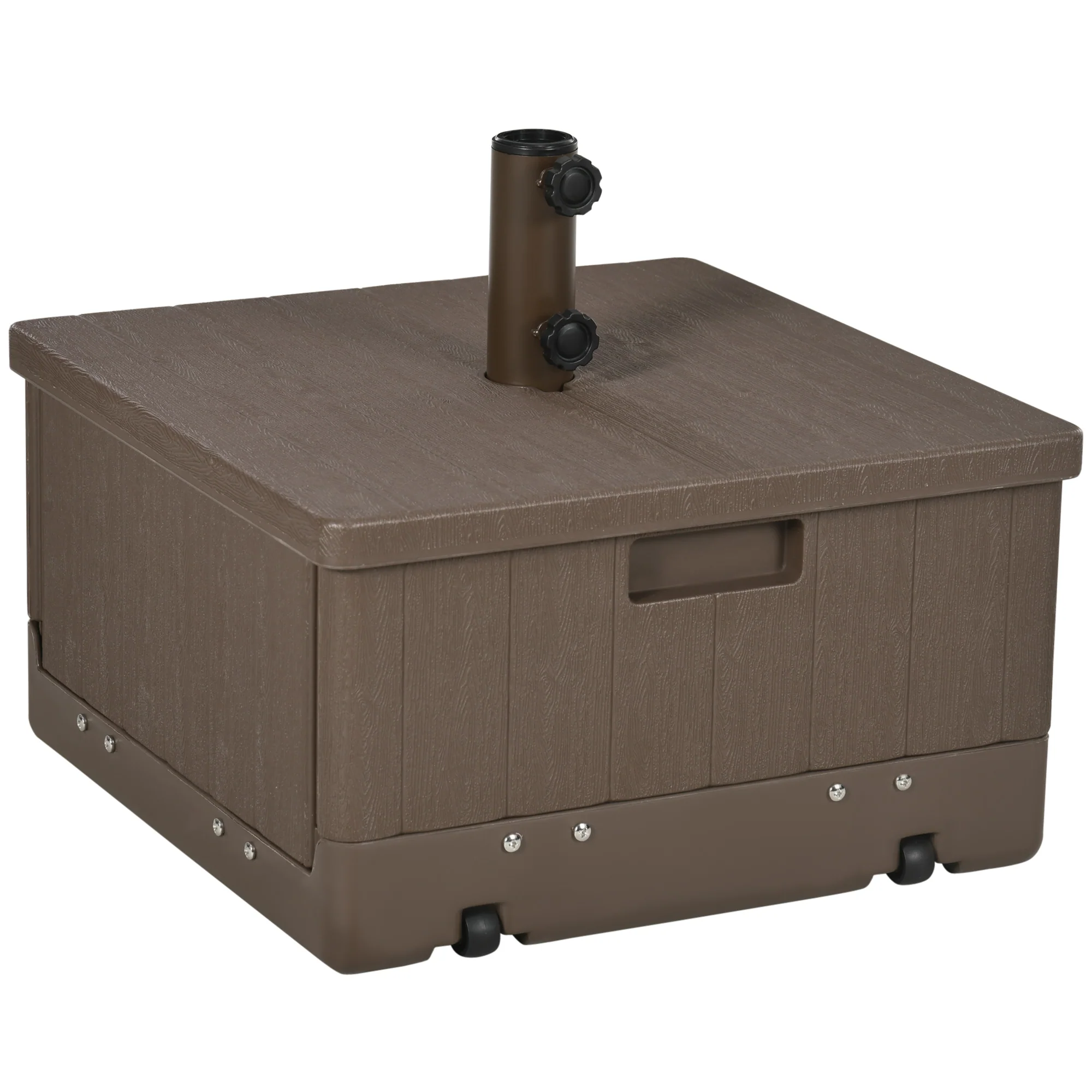 175lb Heavy Duty 3-in-1 Umbrella Base, Outdoor Side Table with Wheels, Brown