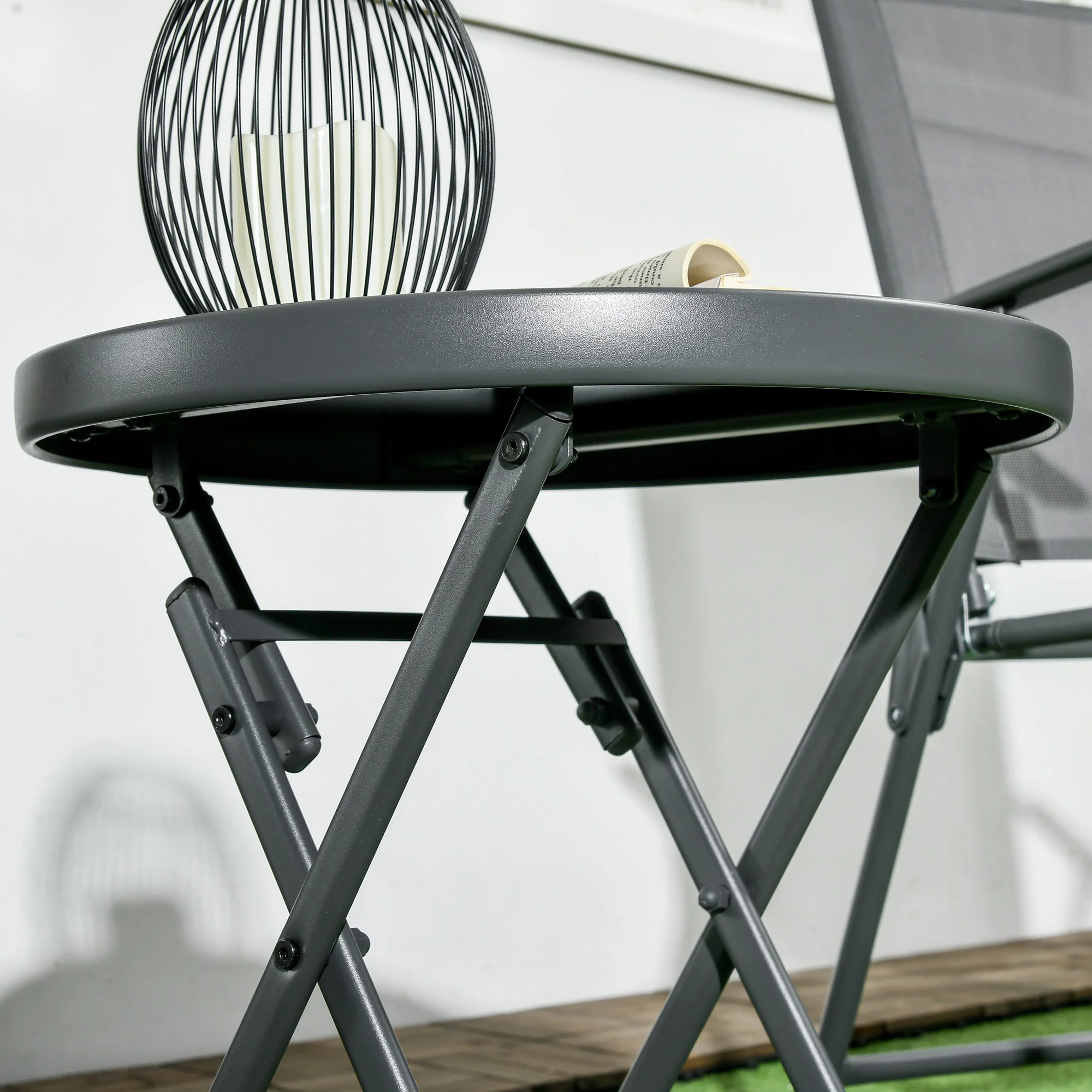 18" Outdoor Round Folding Table, Garden Side Table with Tempered Glass Top for Camping, Party, Weddings, Black - Image 11