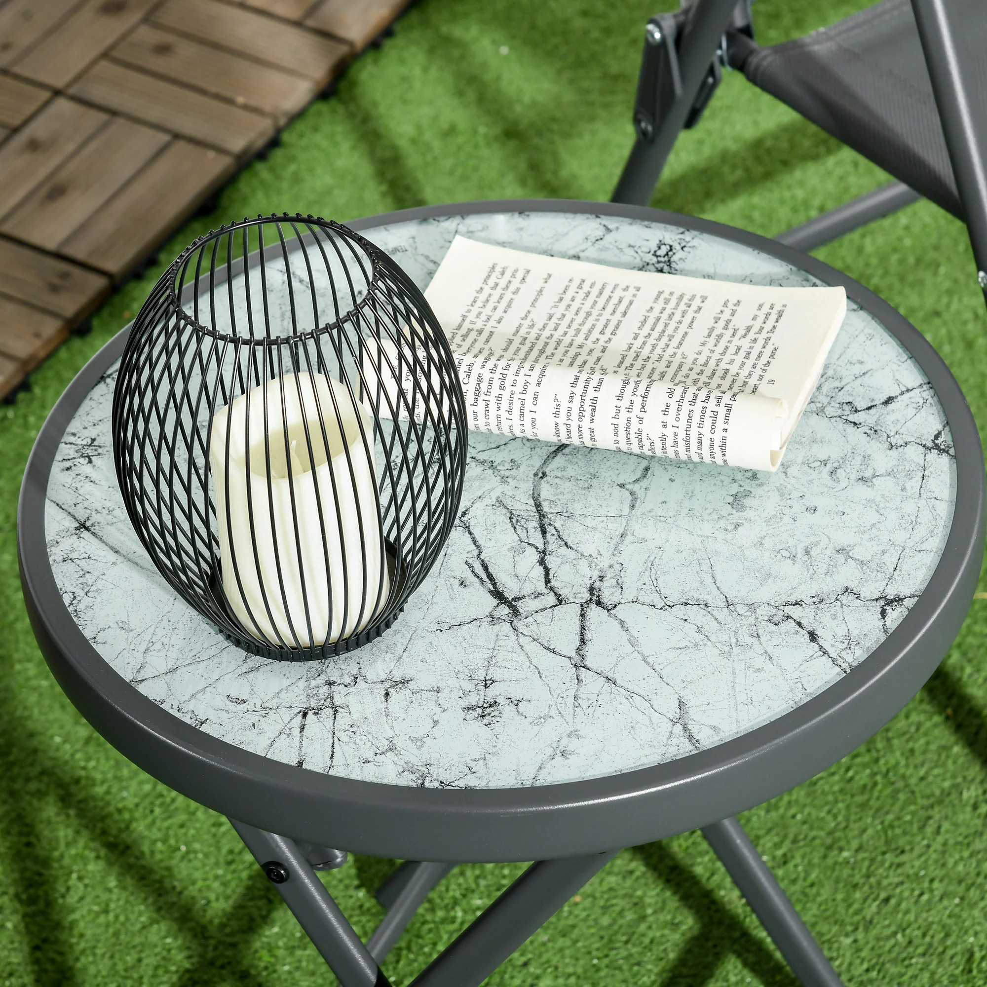 18" Outdoor Round Folding Table, Garden Side Table with Tempered Glass Top for Camping, Party, Weddings, White - Image 10