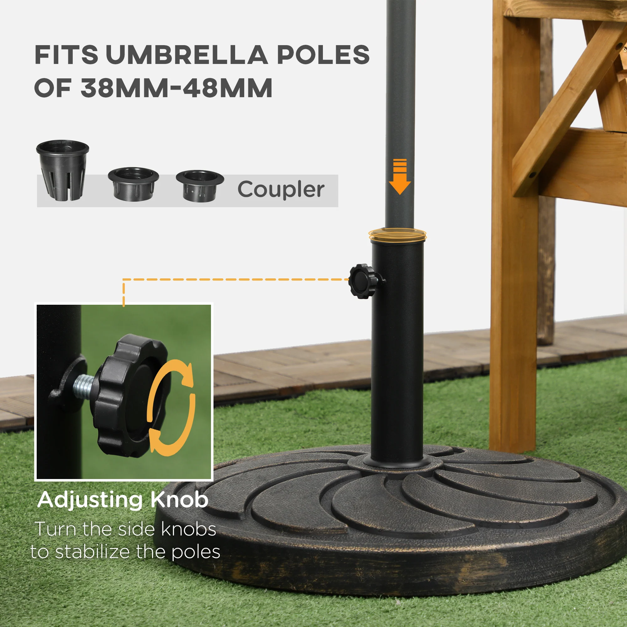18kg Resin Garden Parasol Base, Round Umbrella Stand Weight for 38 to 48mm Poles, Bronze - Image 6