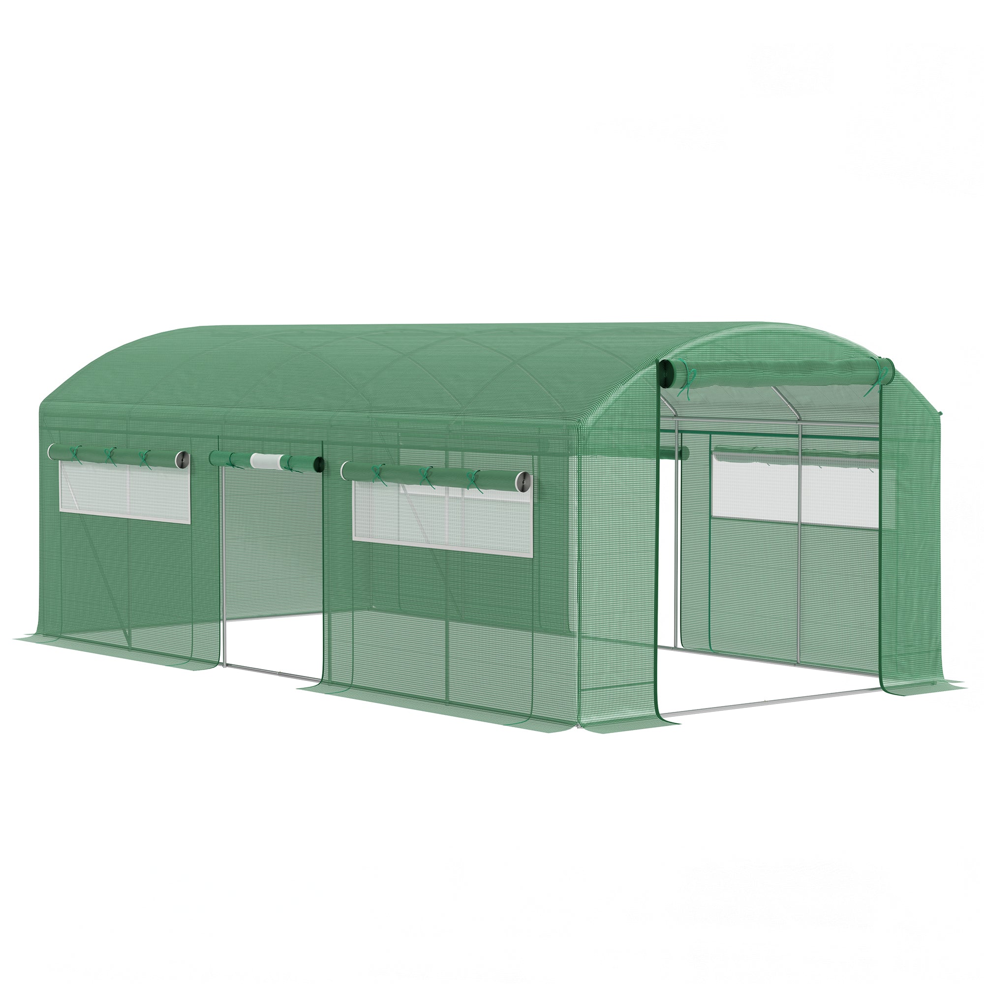 Walk-in Greenhouse with 3 Roll-Up Doors & 6 Mesh Windows, 19.5' x 10' x 7.5', Green - Image 12