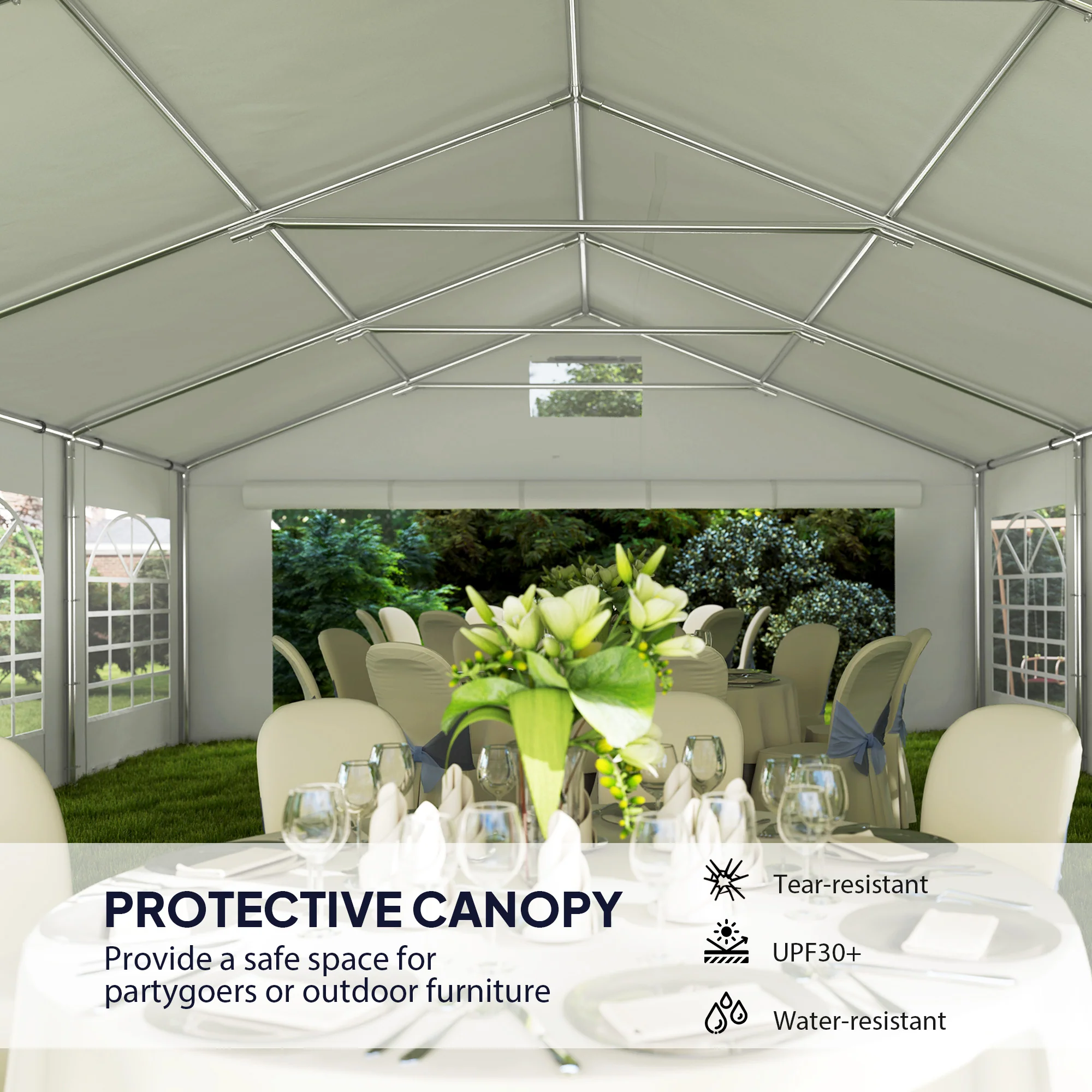 19.6' x 26' Party Tent with 8 Removable Sidewalls and Vents, White - Image 9