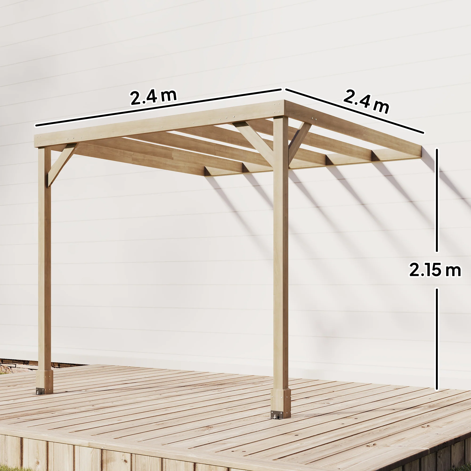 2.4 x 2.4m Lean-To Wooden Pergola Kit with Stable Structure and Grape Trellis for Climbing Vines, Flowers, Light Brown - Image 5