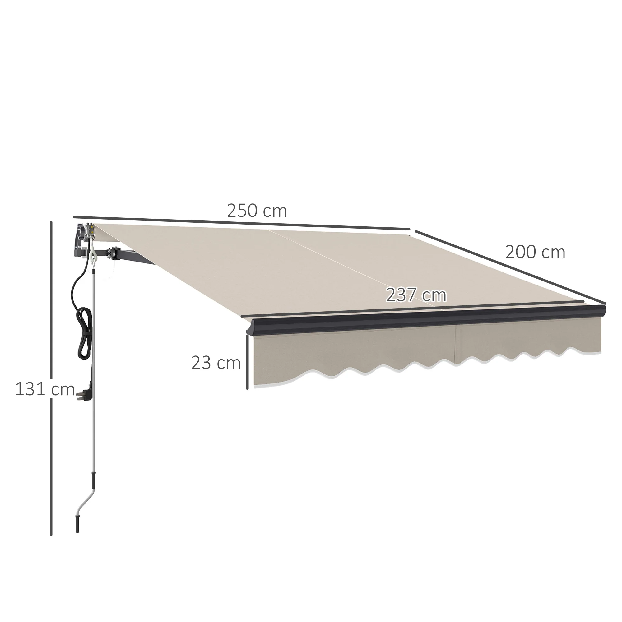 2.5 x 2m Electric Awning with Remote Controller for Garden Patio Door Window, Beige - Image 5