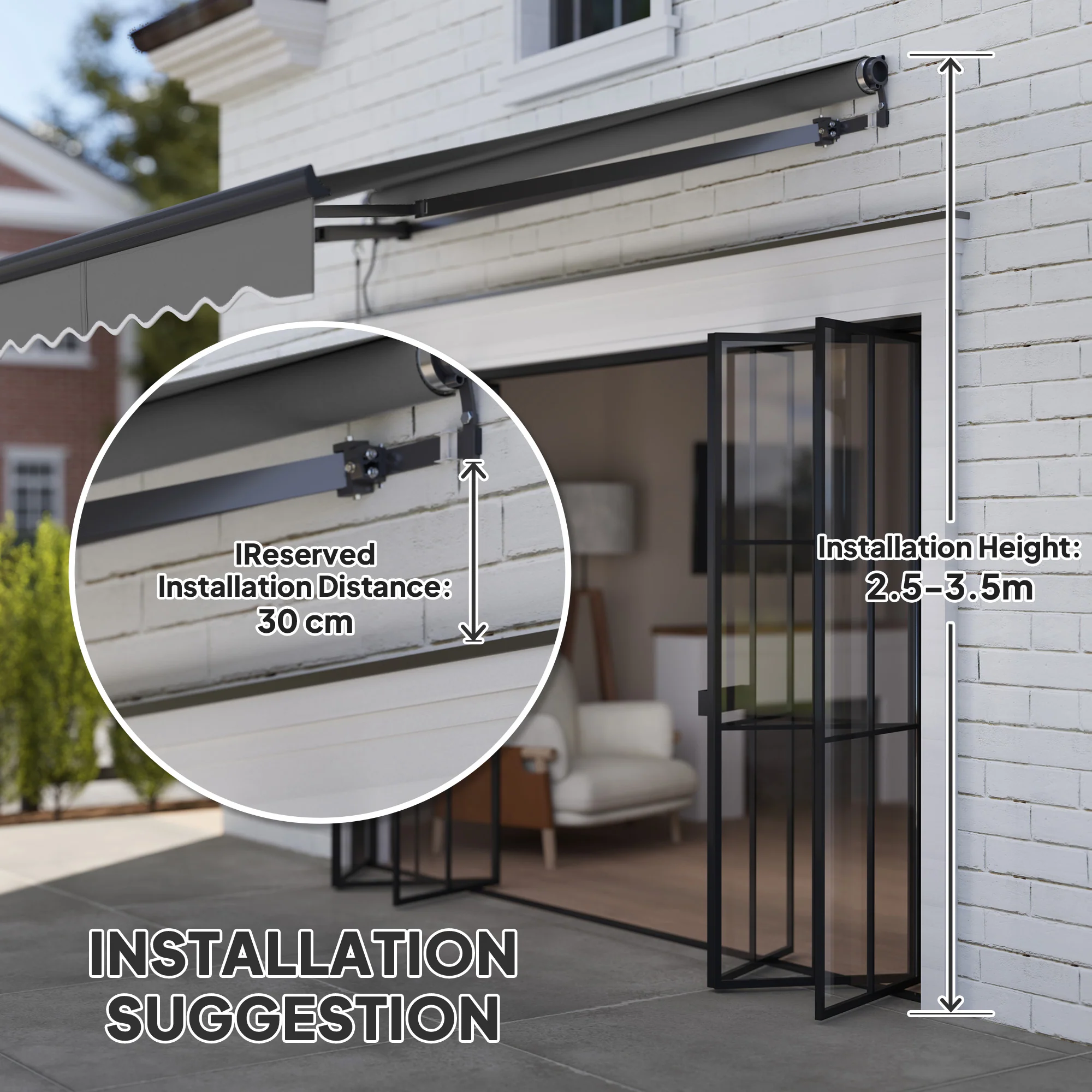 2.5 x 2m Electric Awning with Remote Controller for Garden Patio Door Window, Dark Grey - Image 9