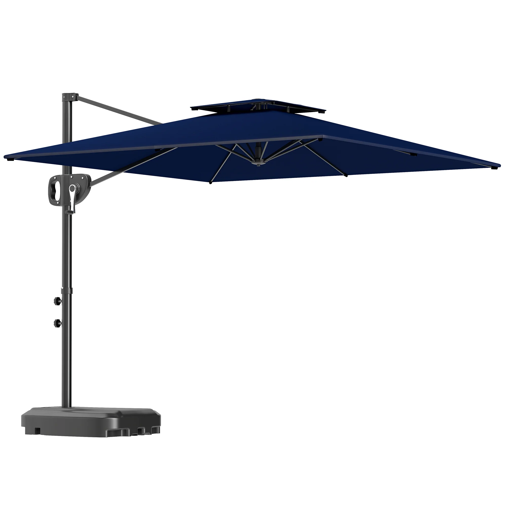 2.5m Square Overhanging Parasol with Double Top, Crank Handle & Fillable Base, Blue