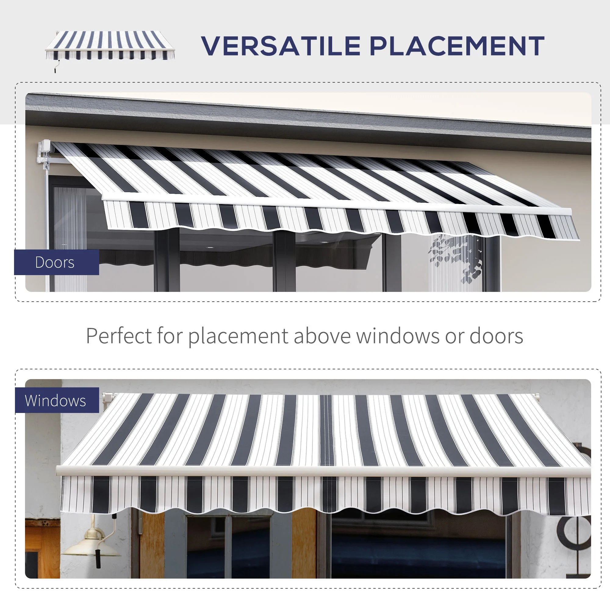 2.5 x 2m Manual Retractable Awning Canopy with Winding Handle for Patio, Blue/White Stripes - Image 8