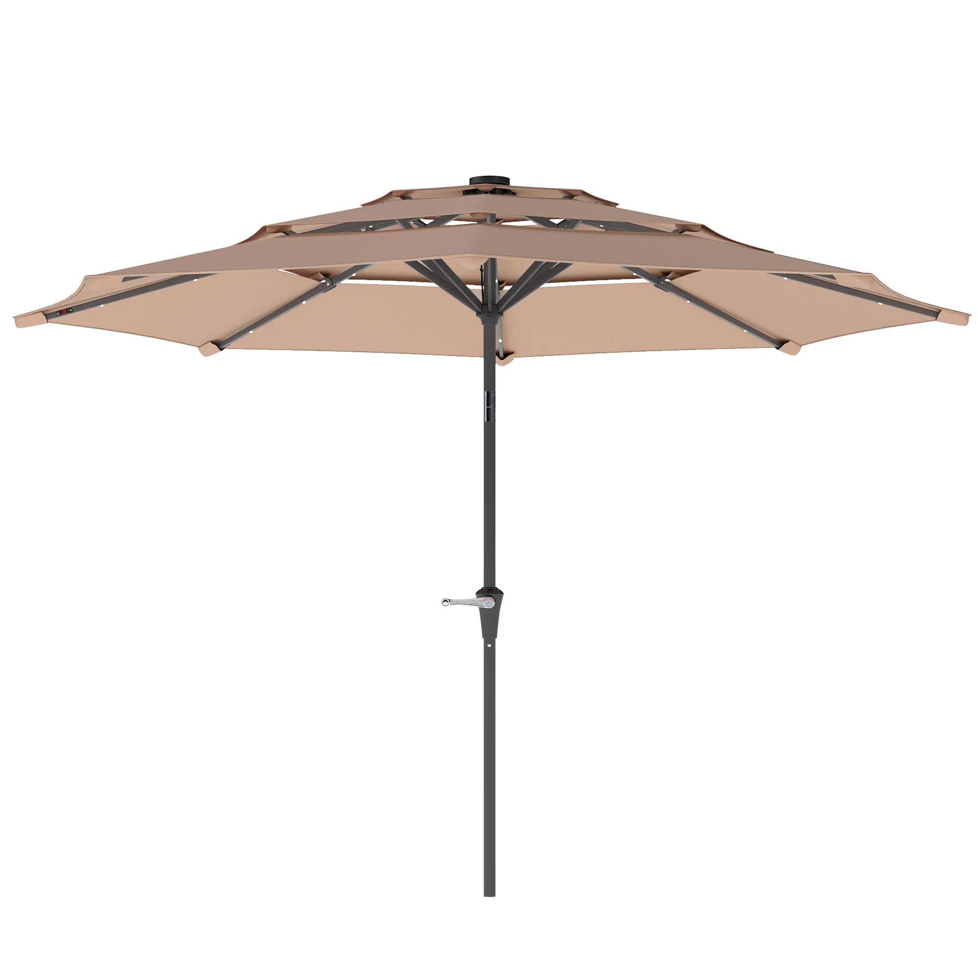 2.6 m Garden Parasol with Solar LED Lights, Tilt Mechanism & Crank Handle, Khaki