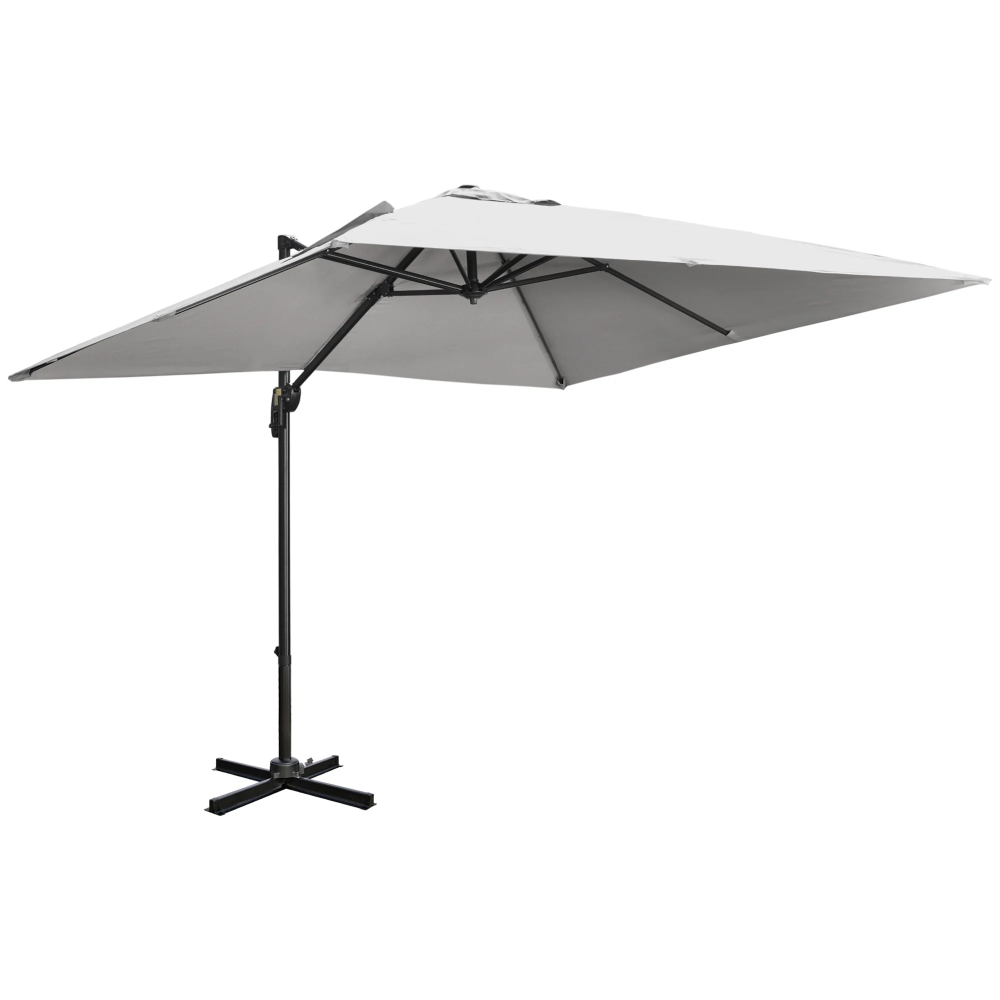 2.7 x 2.7 m Square Overhanging Parasol with Tilt, Aluminium Frame & 360° Rotation, Grey