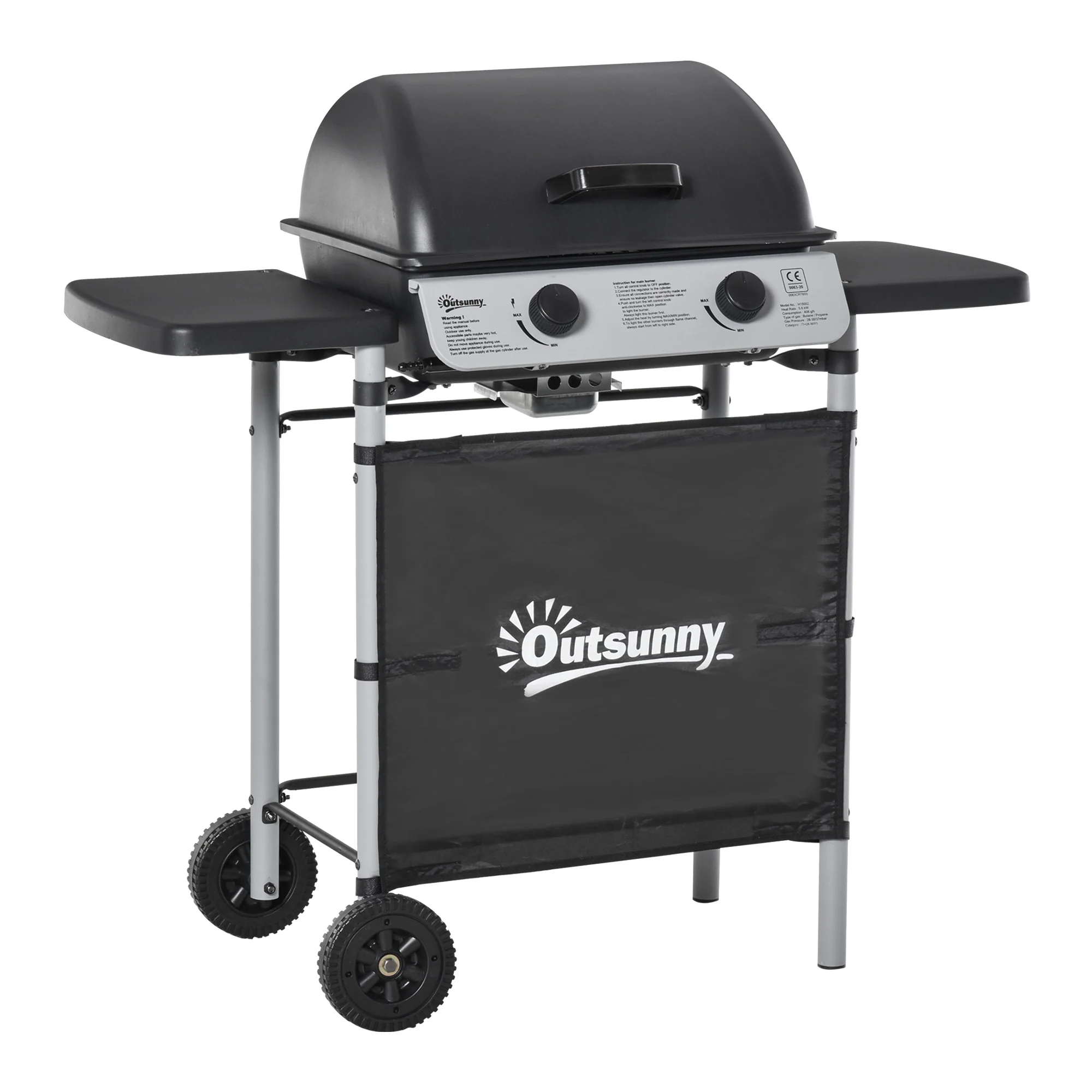Burner Gas BBQ Trolley with Lid, 5.6 kW Gas Barbecue Grill w/ Wheels & Side Shelves, Grey - Image 12