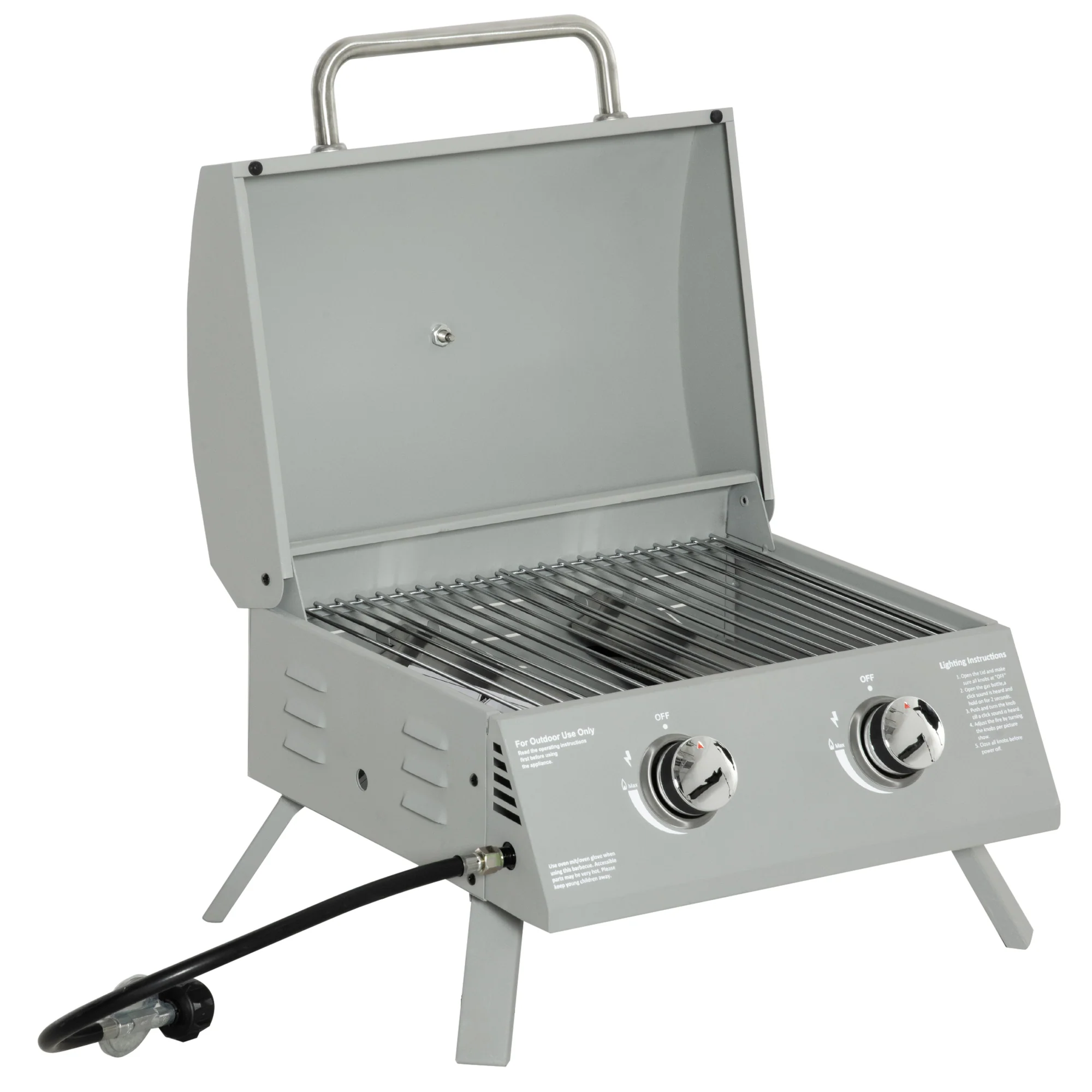 2 Burner Propane Gas Grill, Portable Tabletop BBQ with Foldable Legs, Lid, for Camping, Picnic, Silver - Image 2