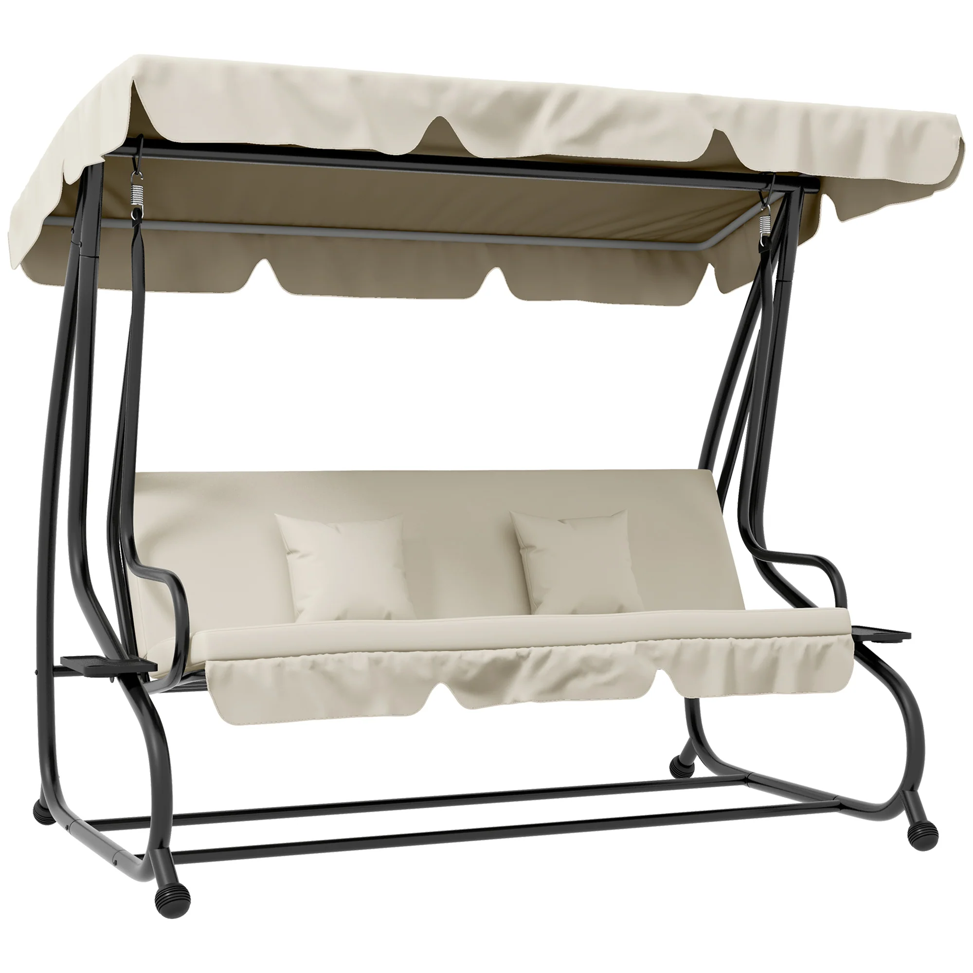 2-in-1 Garden Swing Seat Bed w/ Tilting Canopy, Cushioned Seat and 2 Pillows, Cream White