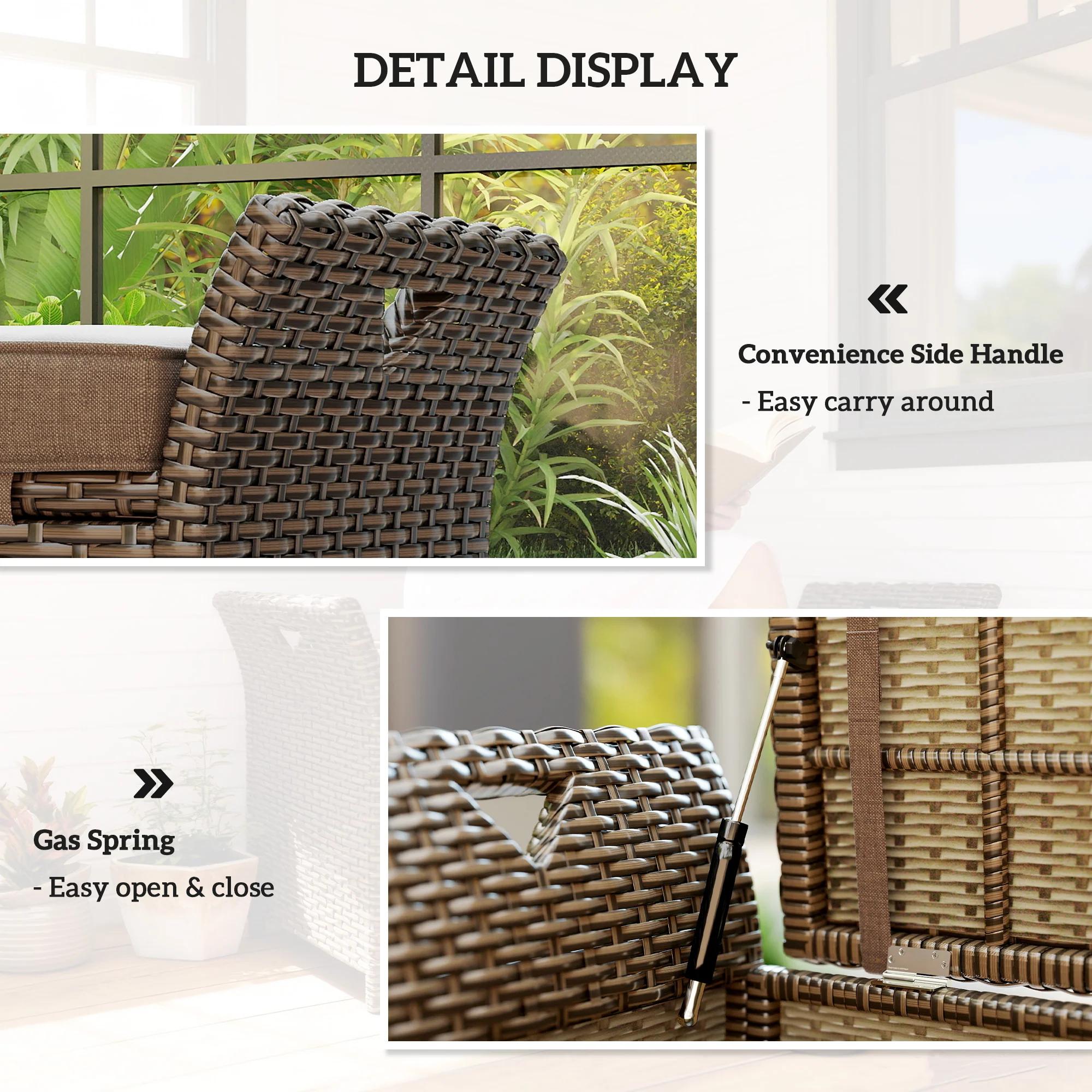 2-In-1 Outdoor Storage Bench, 29 Gallon Wicker Deck Box with Handles and Cushion, Tan - Image 9