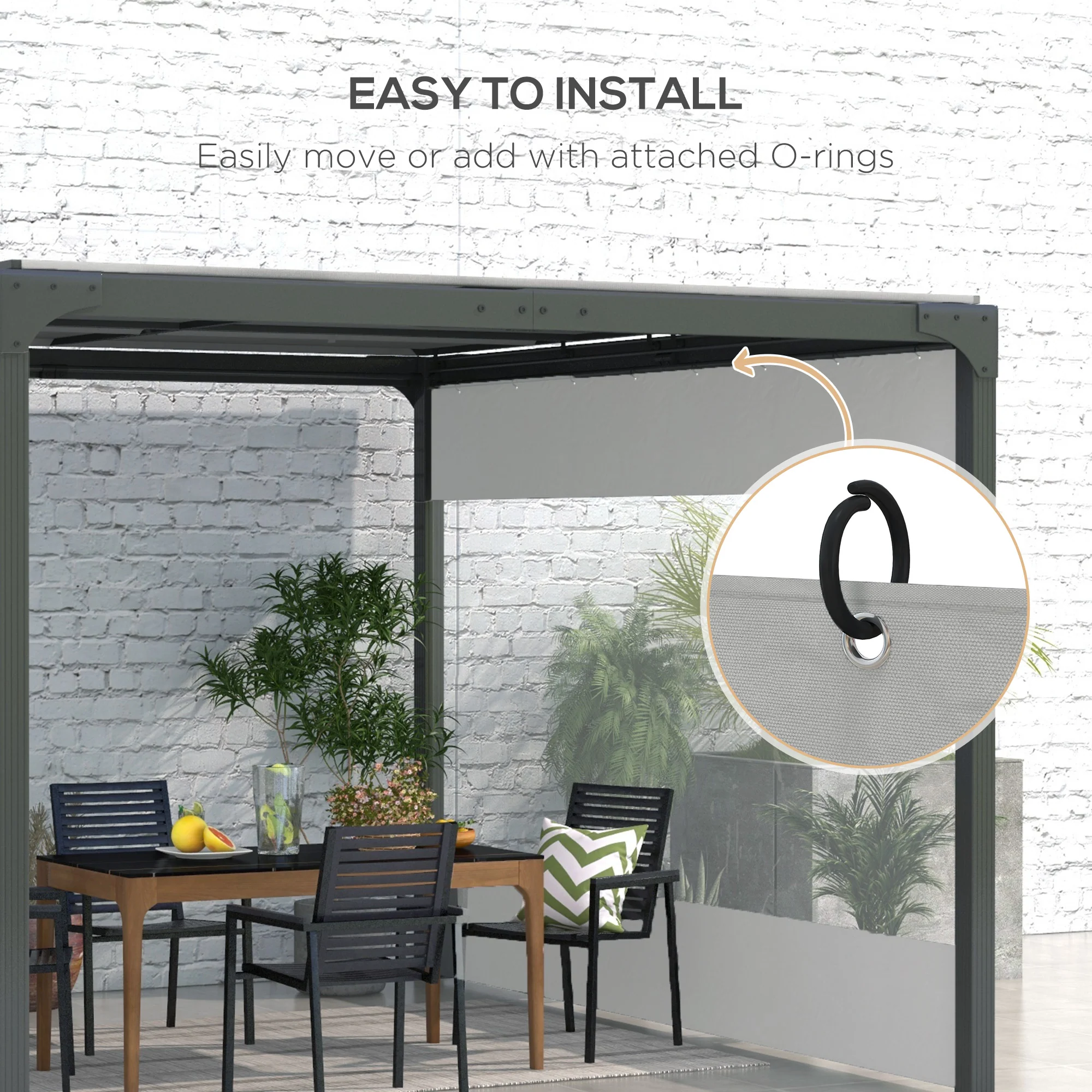 2 Pack Pergola Gazebo Curtains with Large Windows and Zipped Doors for 10' x 10' Pergola, Grey - Image 8