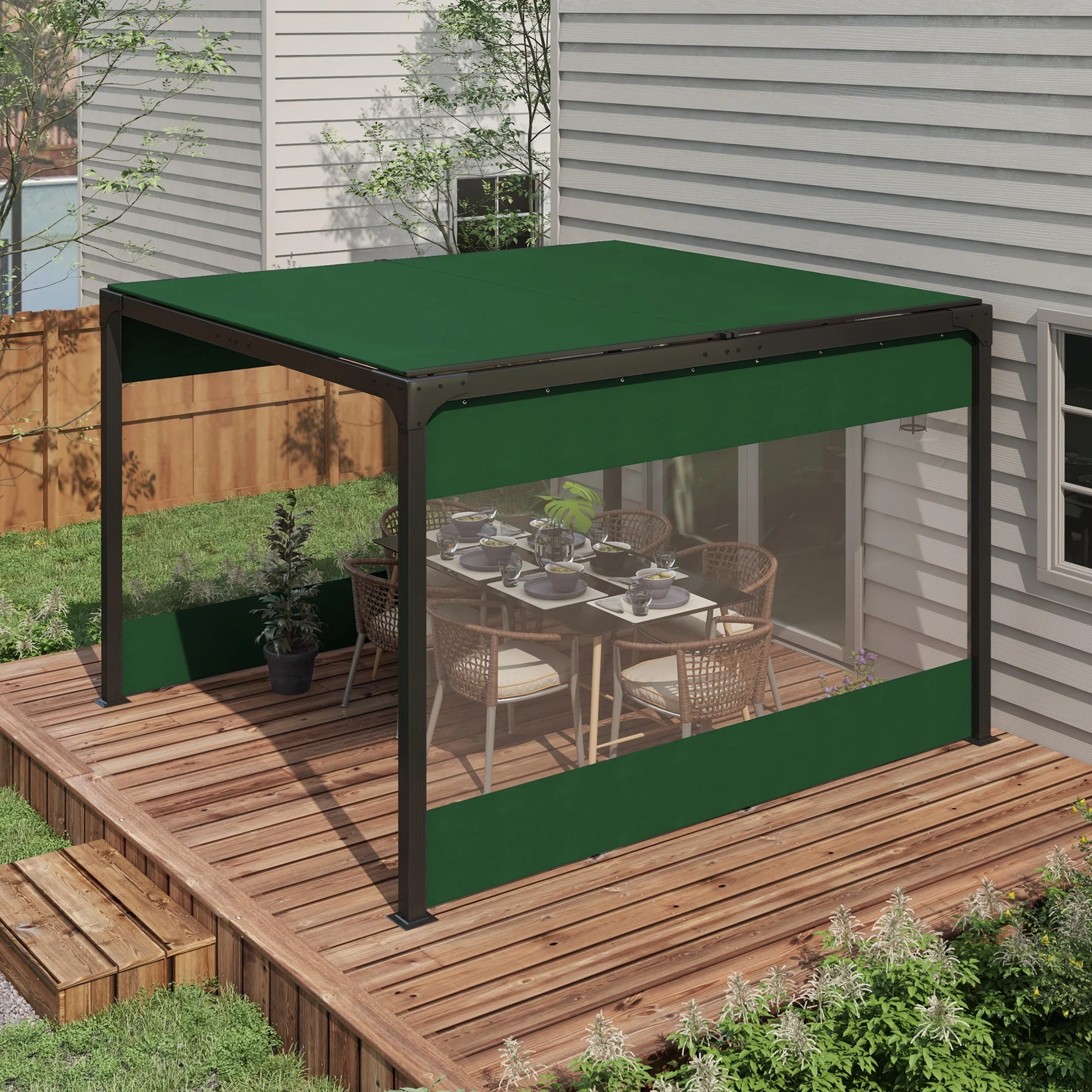 2 Pack Pergola Gazebo Side Panels with Large Window, for 3m Long Garden Pergola, Green - Image 4