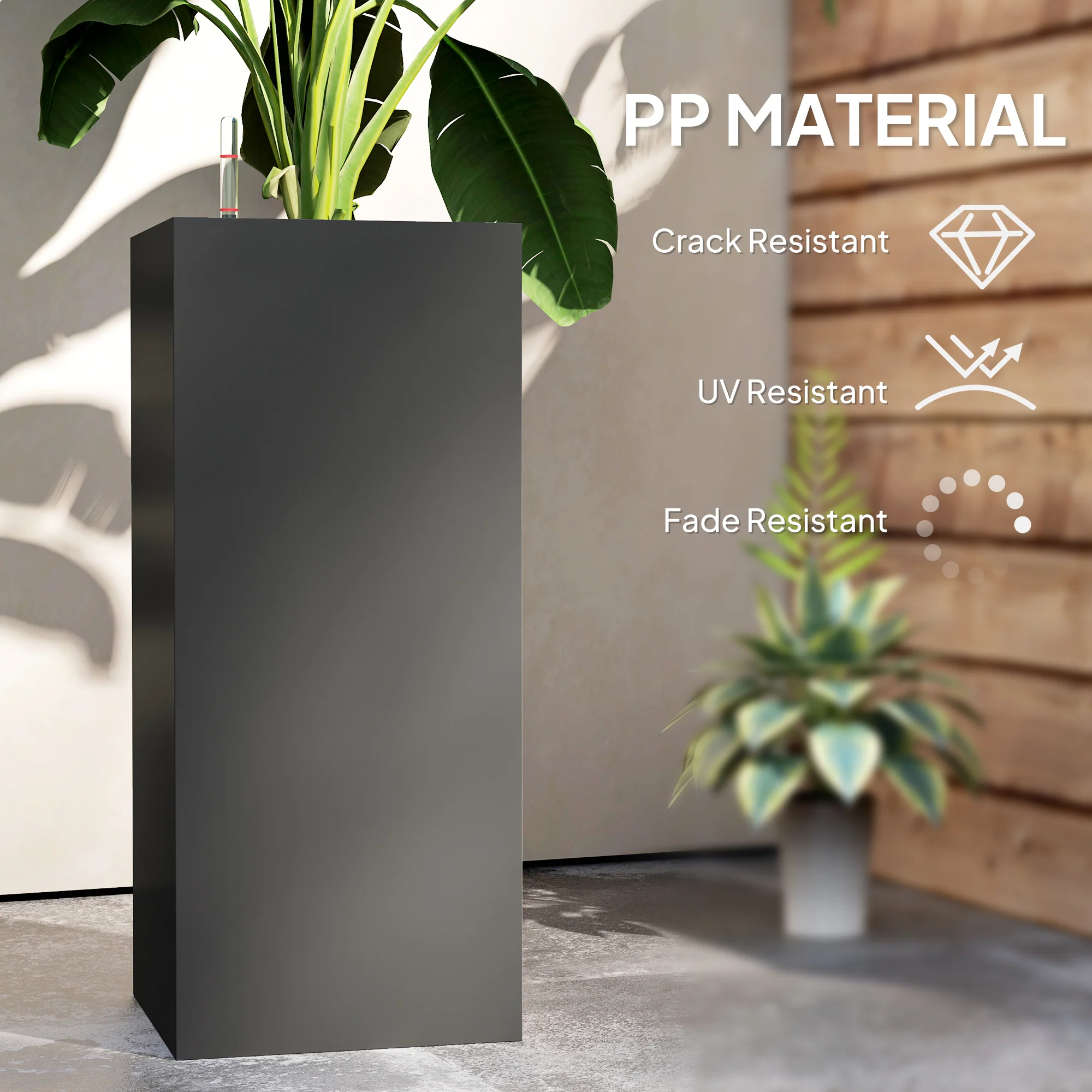 26" Plastic Planter Box 2-Pack with Water Level Indicator, Drainage Hole and Plug, Dark Grey - Image 9
